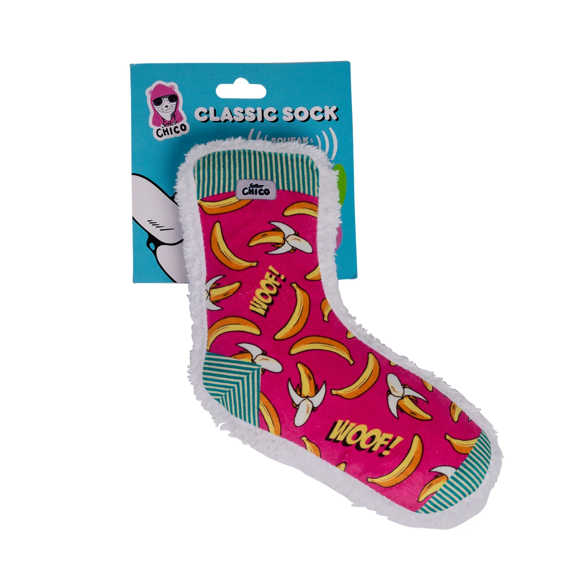 Squeaky Sock Plush Dog Toy – Whimsy Wonders Banana Design - Image 3