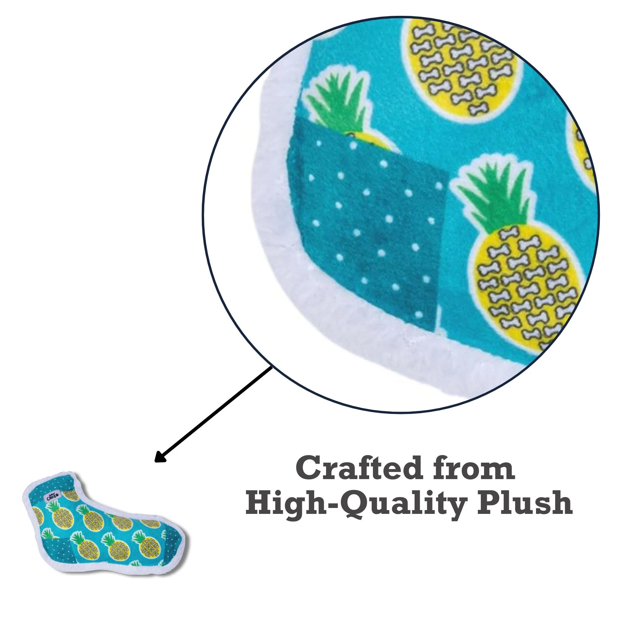 Squeaky Sock Plush Dog Toy – Whimsy Wonders Pineapple Design - Image 4