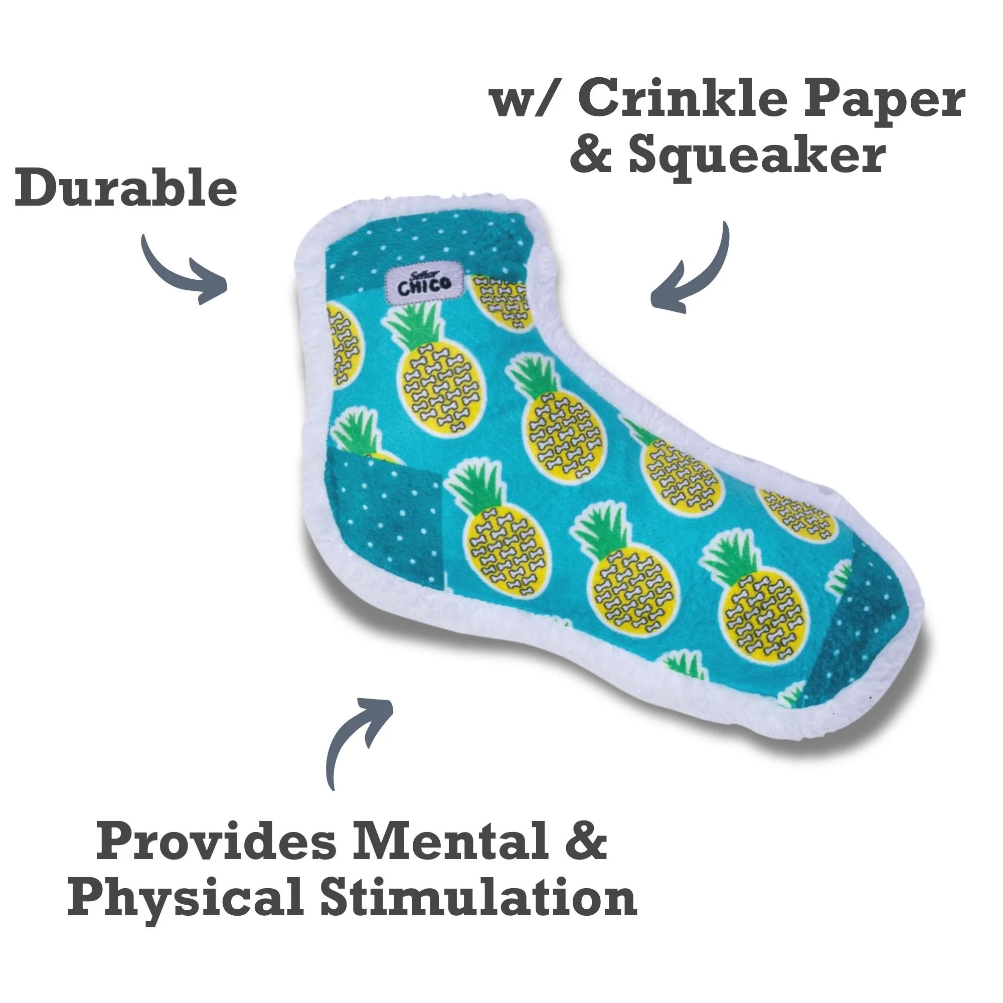 Squeaky Sock Plush Dog Toy – Whimsy Wonders Pineapple Design - Image 5