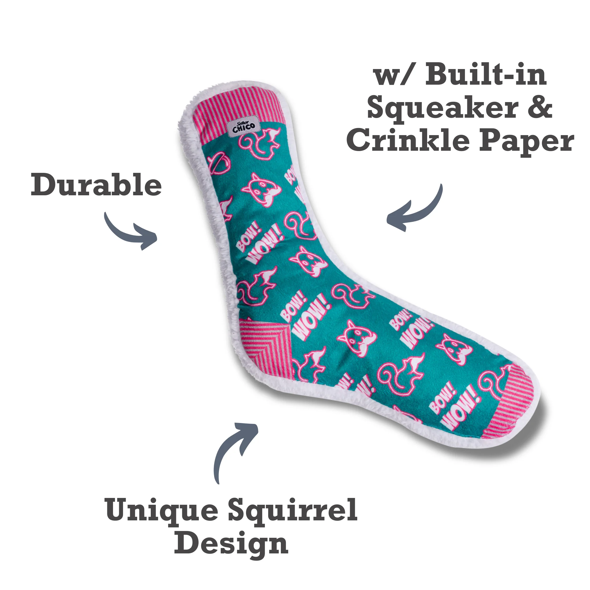 Squeaky Sock Plush Dog Toy – Whimsy Wonders Squirrel Design - Image 6