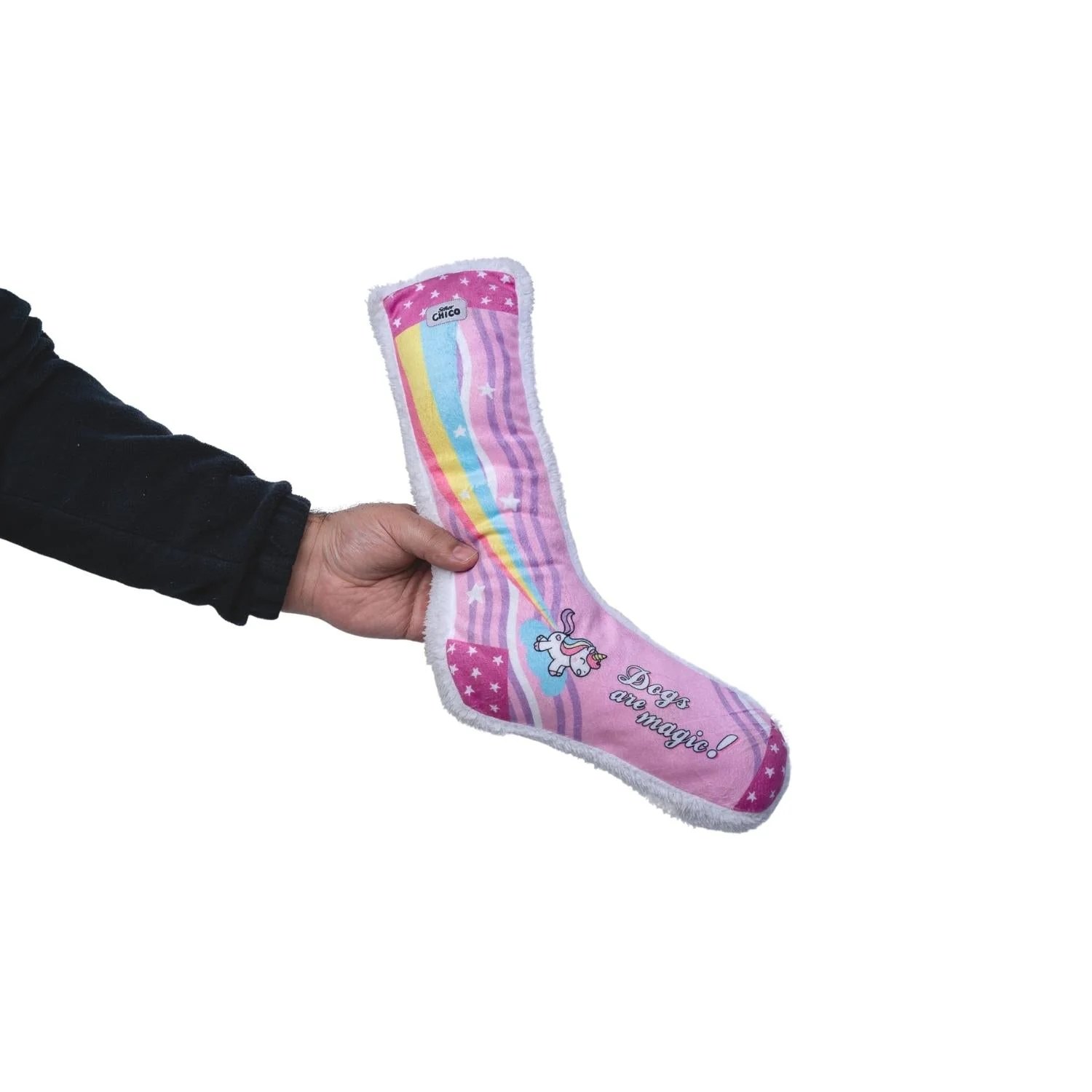 Squeaky Sock Plush Dog Toy – Whimsy Wonders Unicorn Design - Image 4