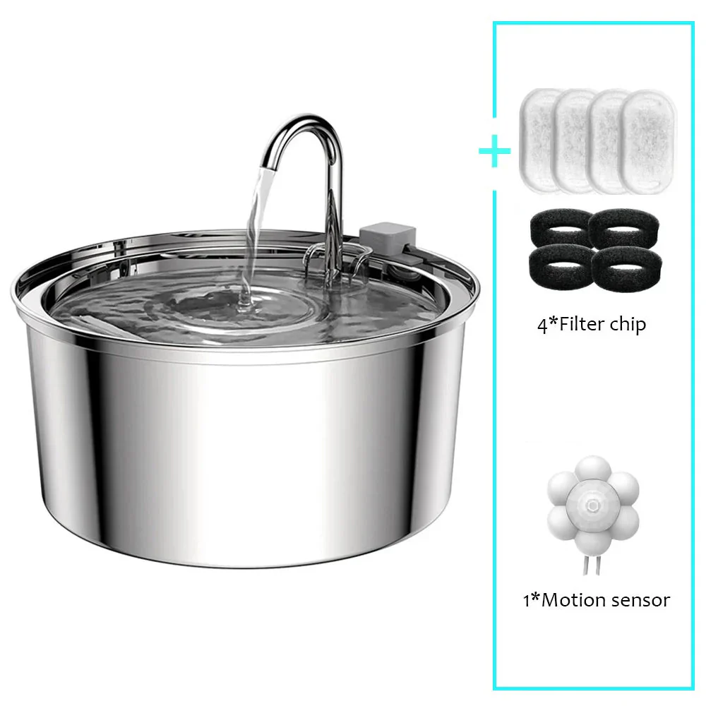 Stainless Steel Pet Water Feeder Cat Automatic Water Fountain USB Electric Mute for Cat Dog Filter Fountain Smart Drinking Bowl - Image 8