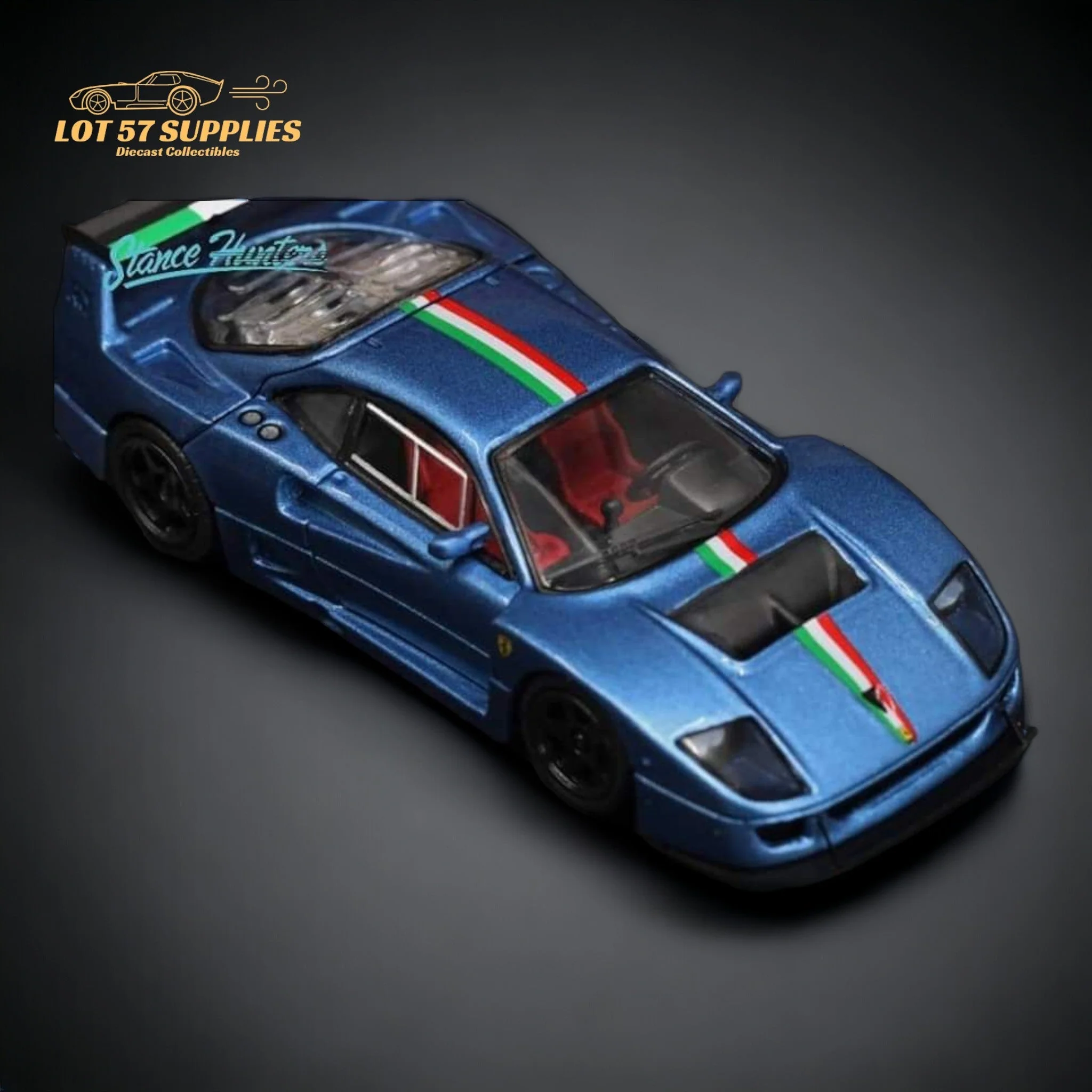 Stance Hunters Ferrari F40 LM Italian Stripe Blue 1:64 - Image 2