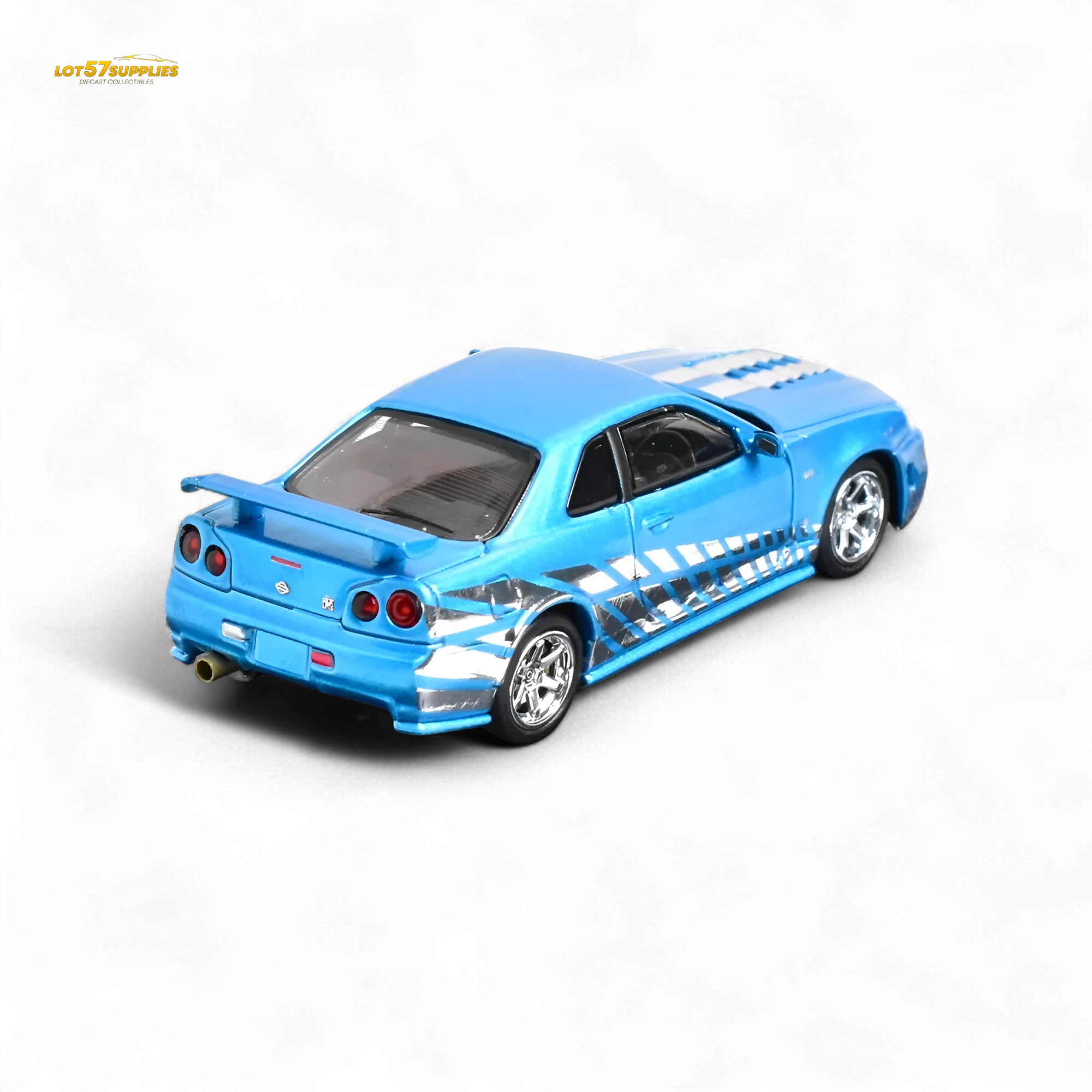Stance Hunters Skyline GT-R R34 Z-Tune Chrome Blue 1:64 - Image 2
