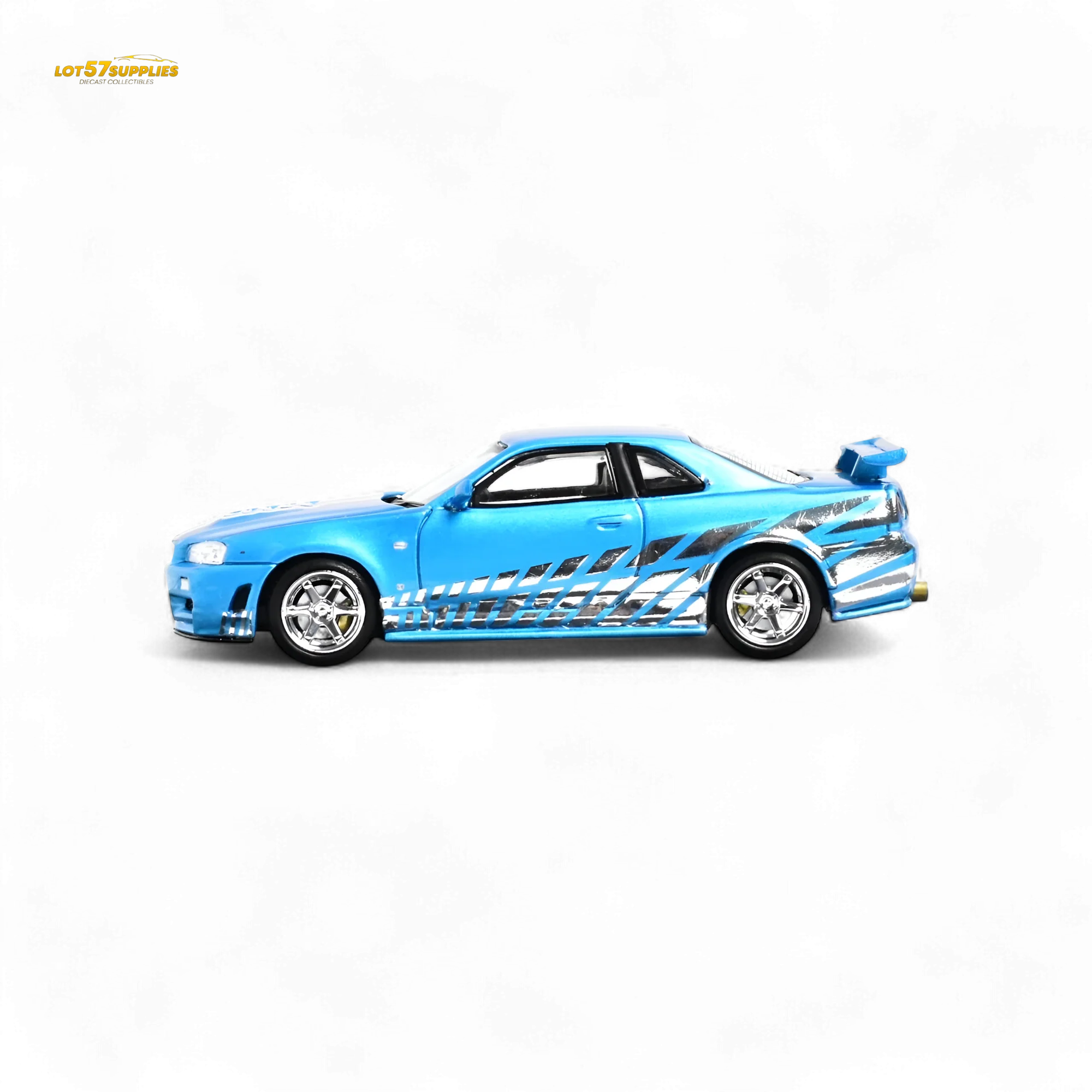 Stance Hunters Skyline GT-R R34 Z-Tune Chrome Blue 1:64 - Image 3