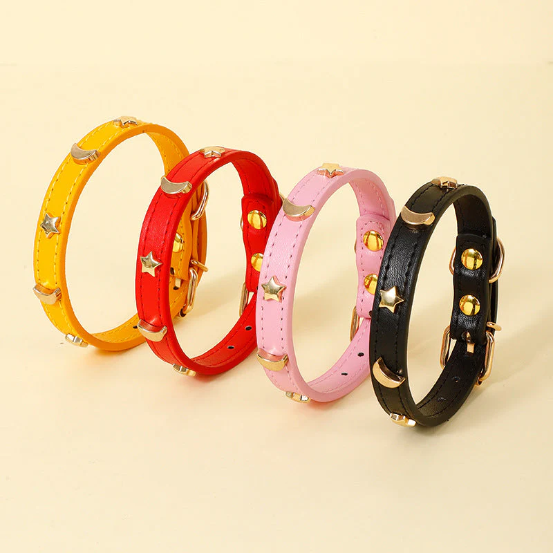 Star & Moon Studded PU Leather Dog Collar - Image 2