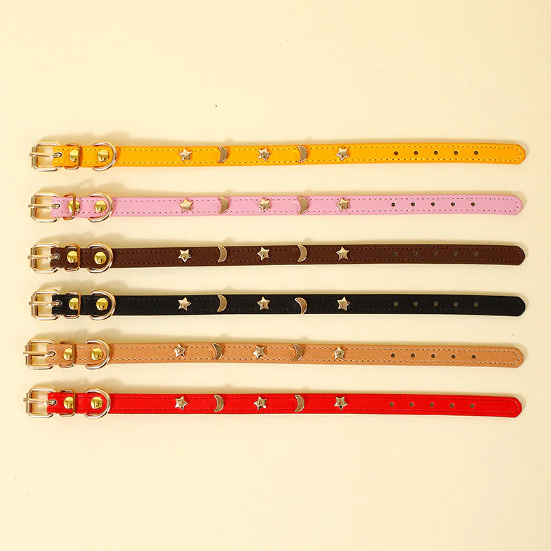 Star & Moon Studded PU Leather Dog Collar - Image 3
