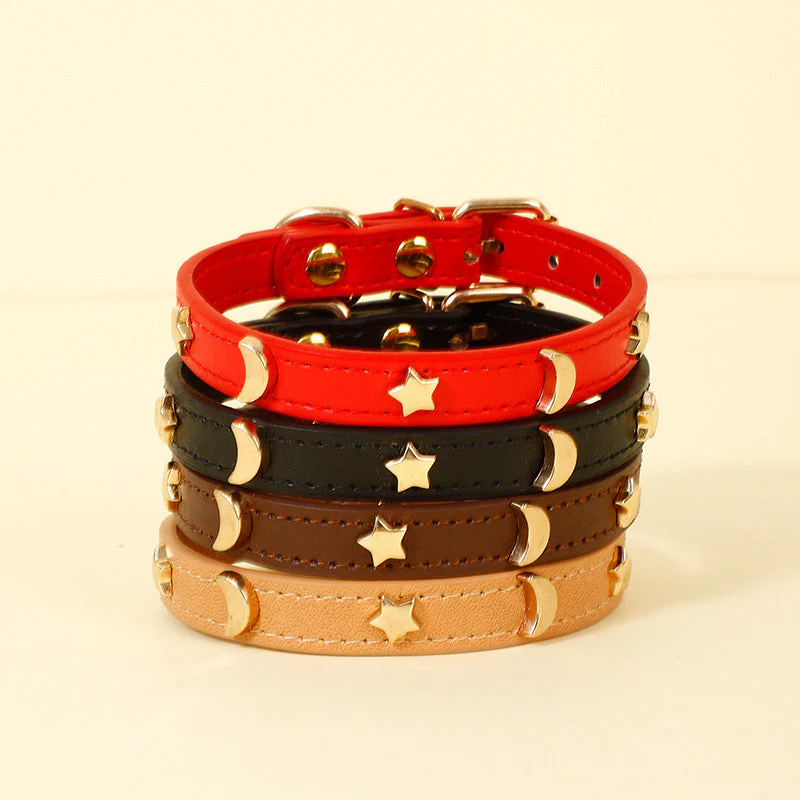 Star & Moon Studded PU Leather Dog Collar - Image 4