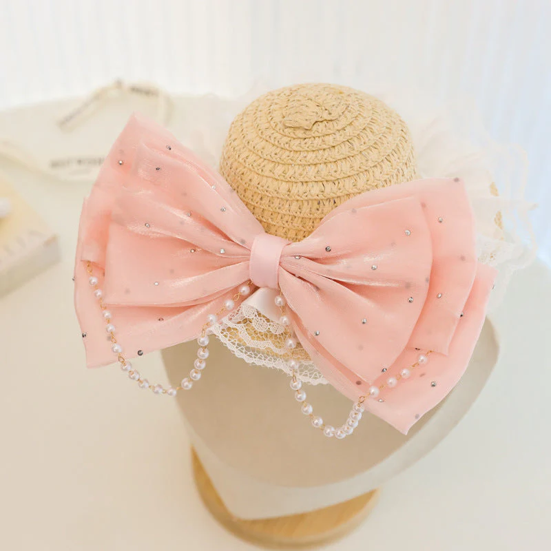 Straw Pet Hat with Lace & Bow Decoration - Image 3
