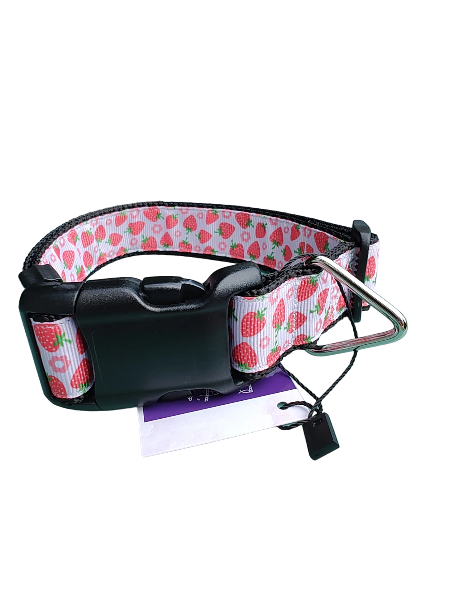 Strawberry Flowers Black Nylon Dog Collar MD, LG, XL, Leash - Image 3