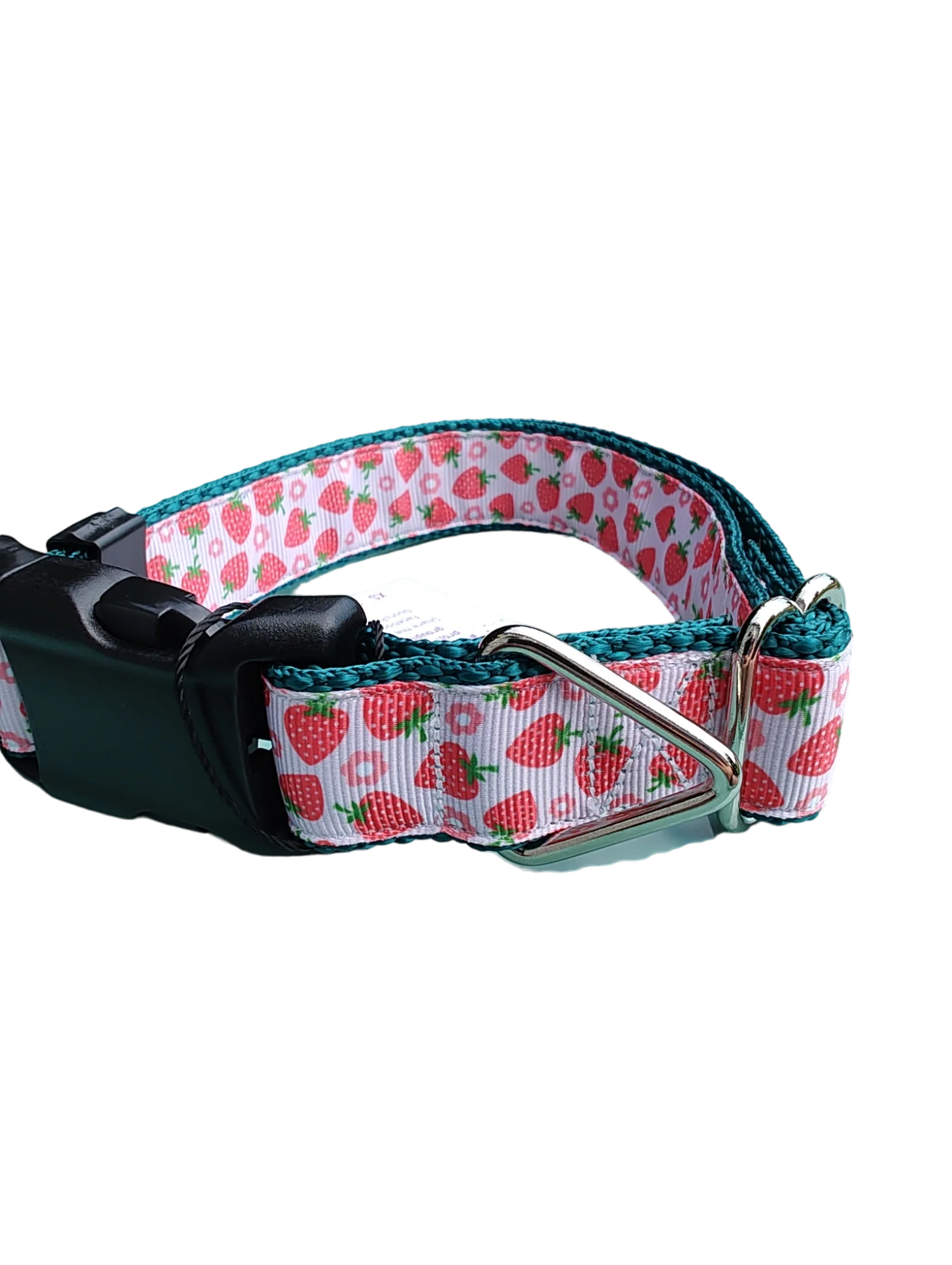 Strawberry Flowers Green Nylon Dog Collar MD, LG, XL, Leash - Image 3