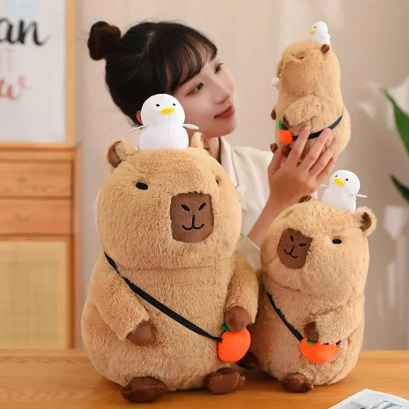 Strawberry Hat Capybara Plush – Small Turtle Backpack Pendant Toy - Image 4