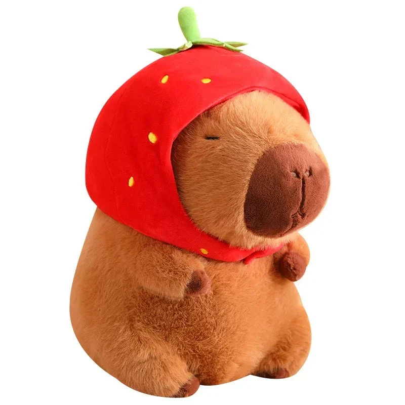 Strawberry Hat Capybara Plush – Small Turtle Backpack Pendant Toy - Image 6