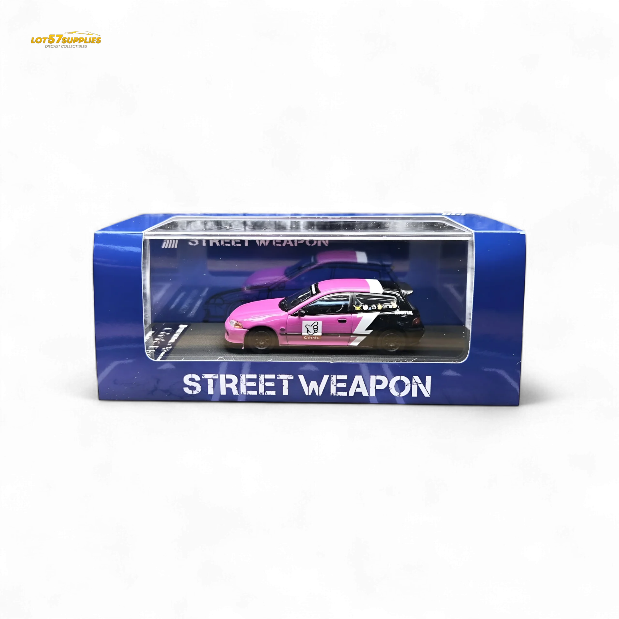 Street Weapon Honda Civic EG6 No Good Racing Pink 1:64 - Image 5