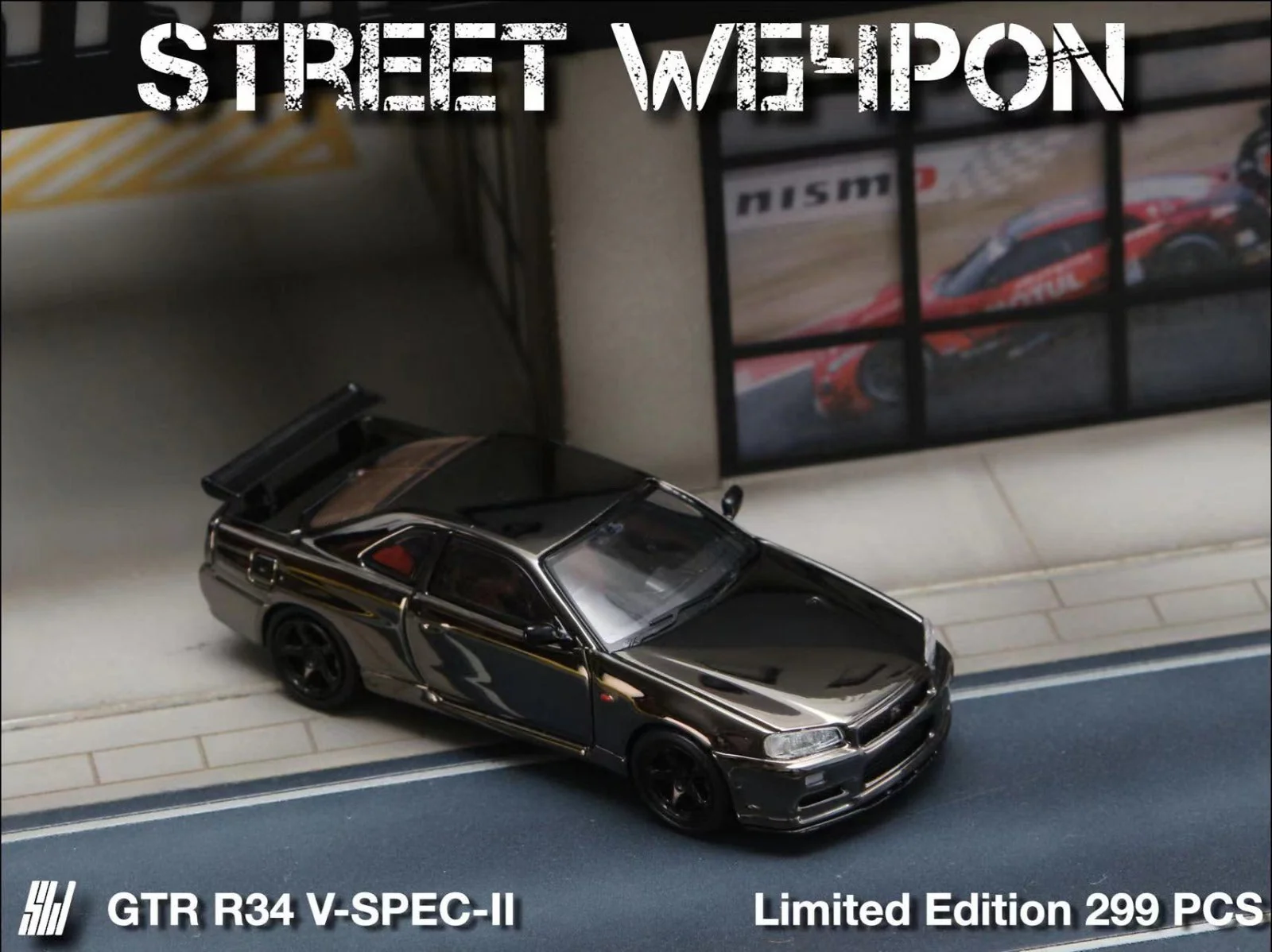 Street Weapon Skyline GT-R R34 V-SPEC-II Chrome 1:64 - Image 5