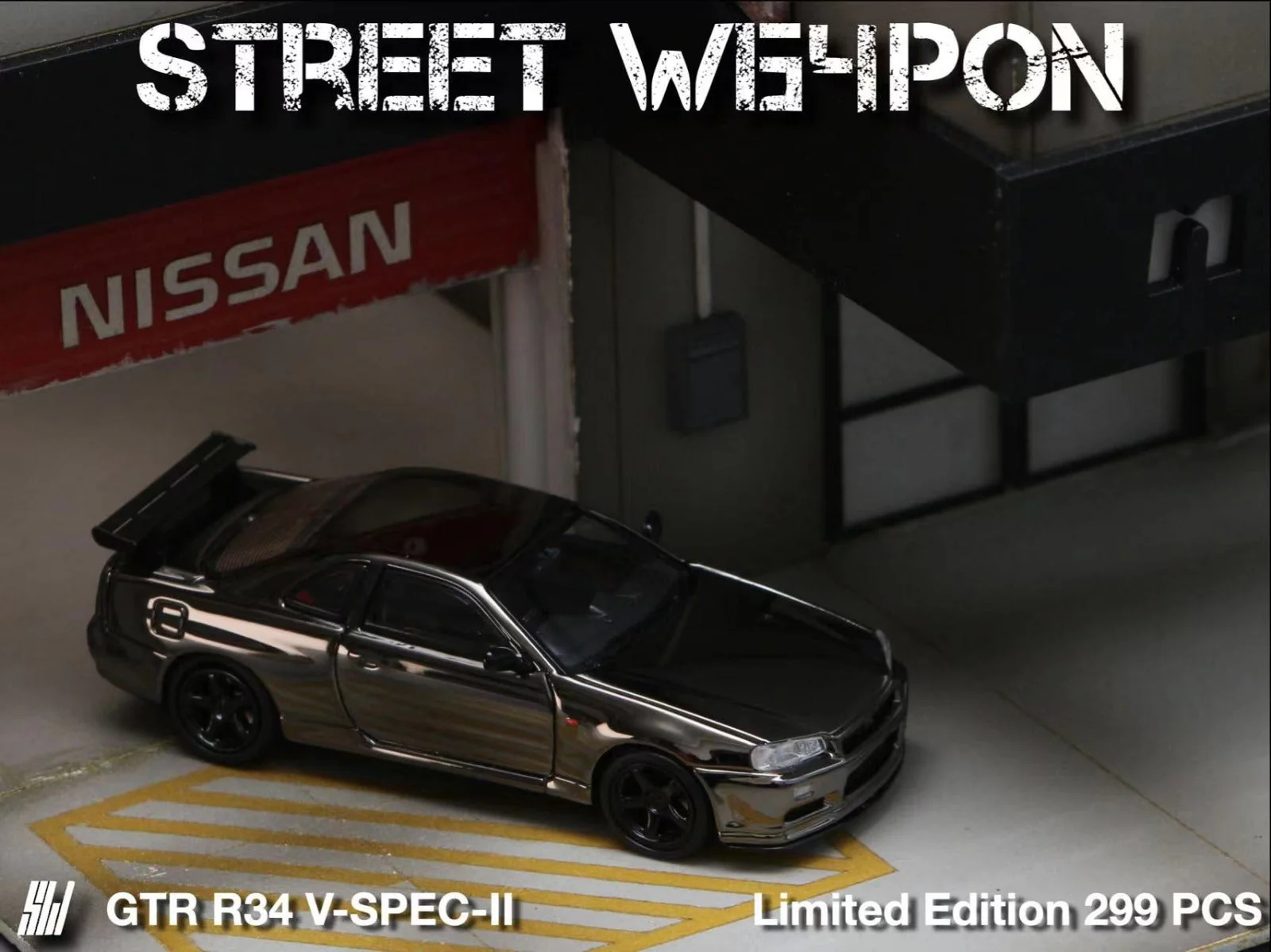 Street Weapon Skyline GT-R R34 V-SPEC-II Chrome 1:64 - Image 6