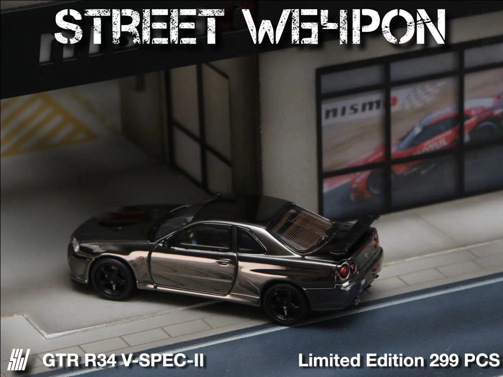Street Weapon Skyline GT-R R34 V-SPEC-II Chrome 1:64 - Image 7