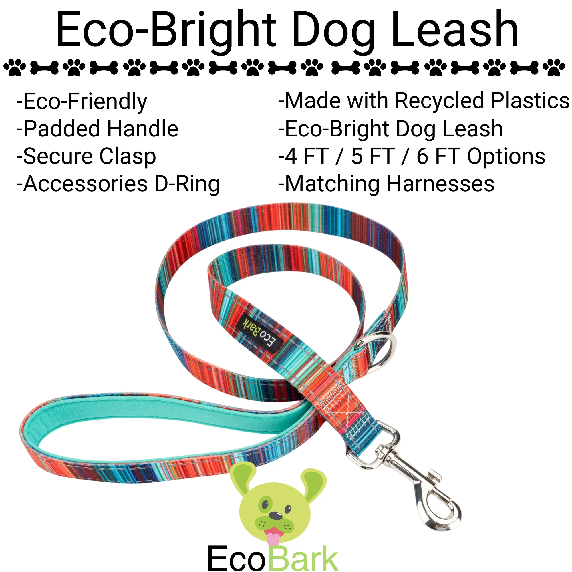 Stripe Dog Leash by EcoBark - Multicolor Padded Comfort Grip Leash - 4ft, 5ft, and 6ft Leash for Small and Medium Dogs - Image 2