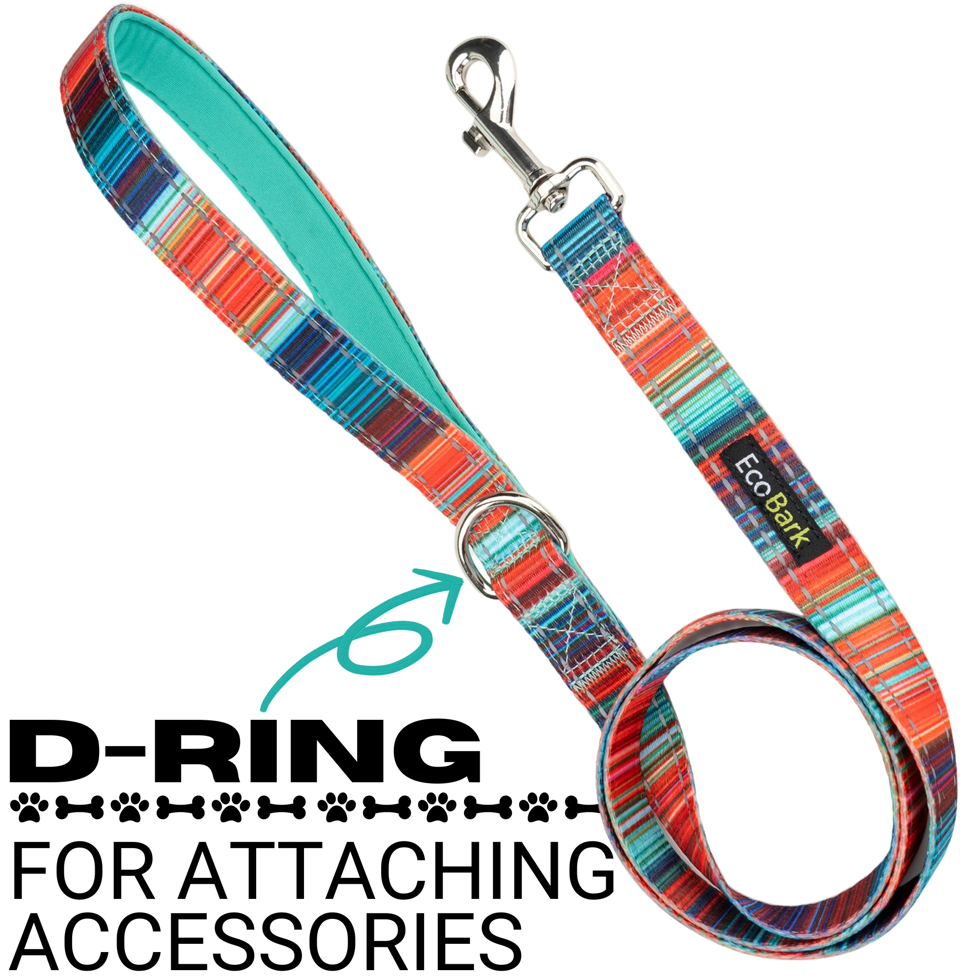 Stripe Dog Leash by EcoBark - Multicolor Padded Comfort Grip Leash - 4ft, 5ft, and 6ft Leash for Small and Medium Dogs - Image 7