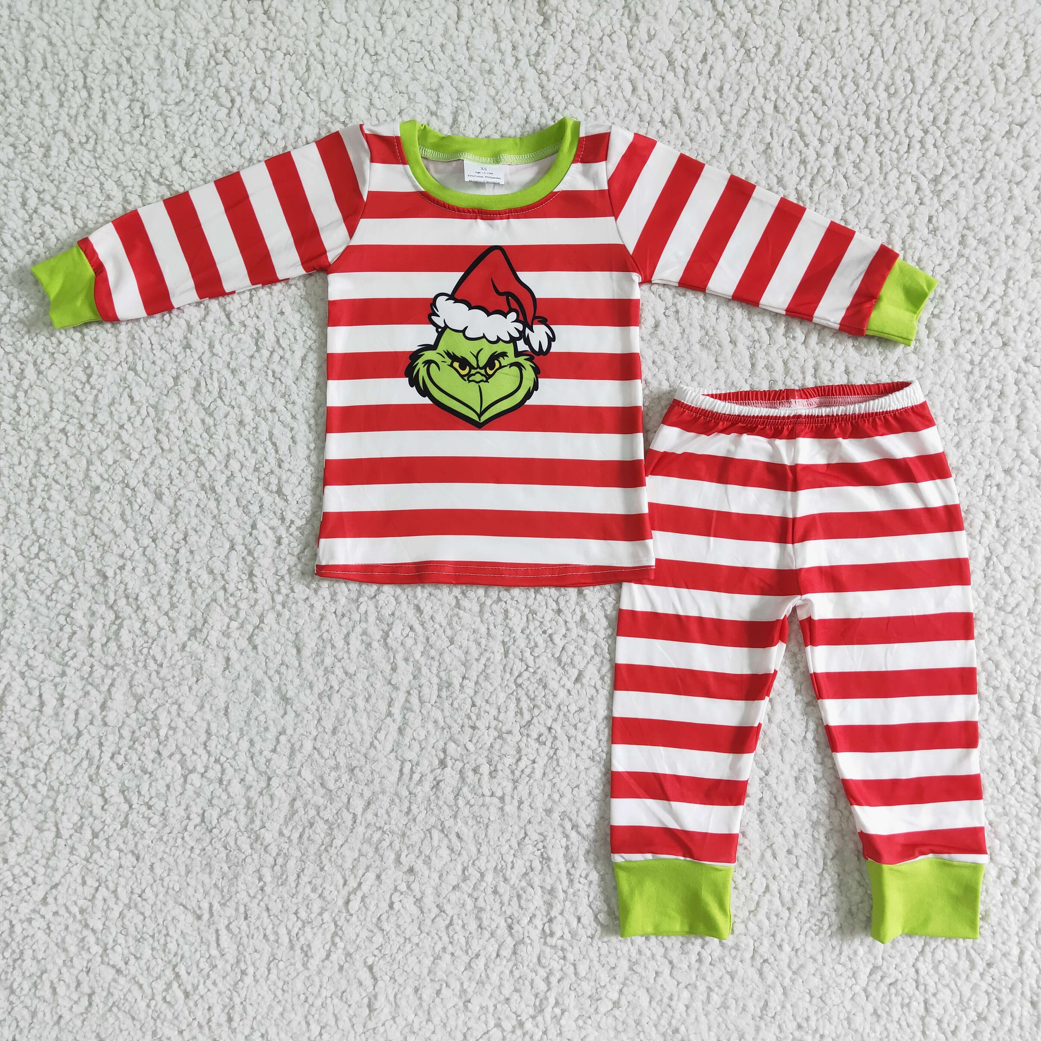 Stripe long sleeve green face boy Christmas pajamas - Image 2