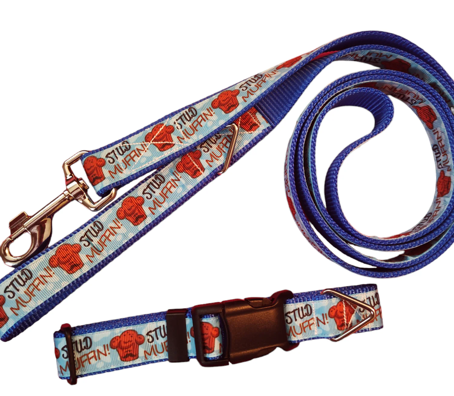Stud Muffin Blue Nylon Dog Collar MD, LG, XL, Leash - Image 2