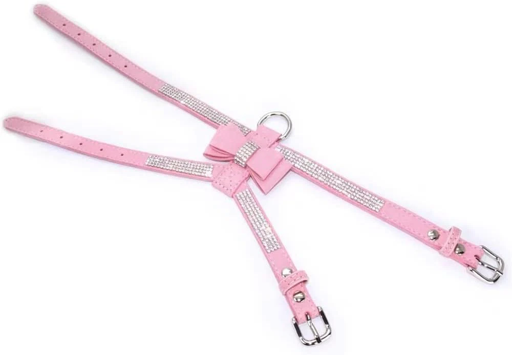 Suede Dog Harness & Leash Set – Rhinestone Bow, Soft & Elegant - Image 4