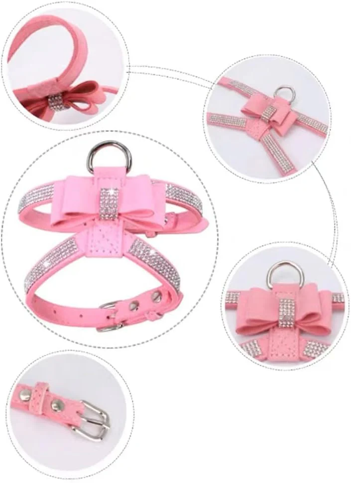 Suede Dog Harness & Leash Set – Rhinestone Bow, Soft & Elegant - Image 5