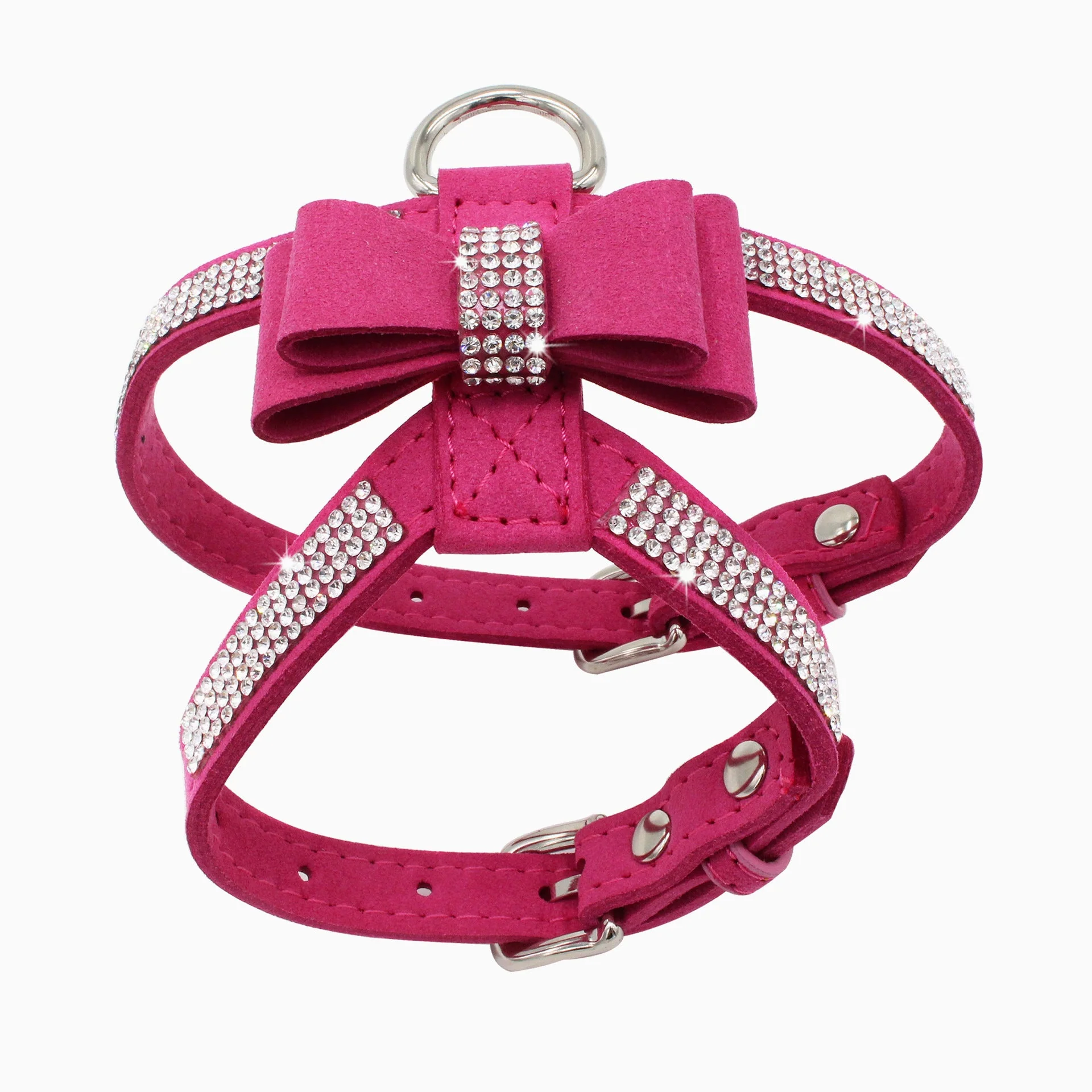 Suede Dog Harness & Leash Set – Rhinestone Bow, Soft & Elegant - Image 6