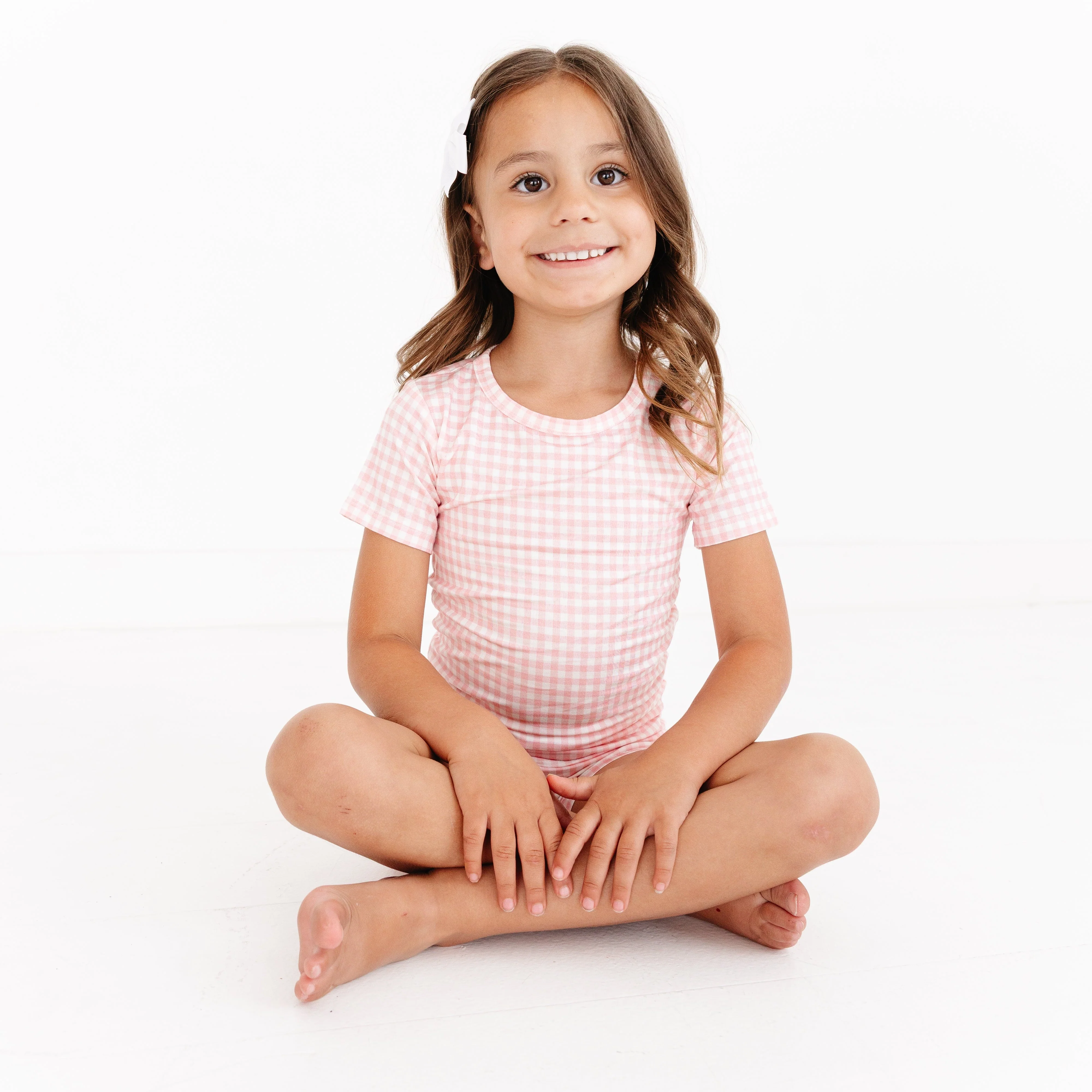 Sugar Gingham Short Sleeve & Shorts Bamboo Toddler Pajama Set - Image 3