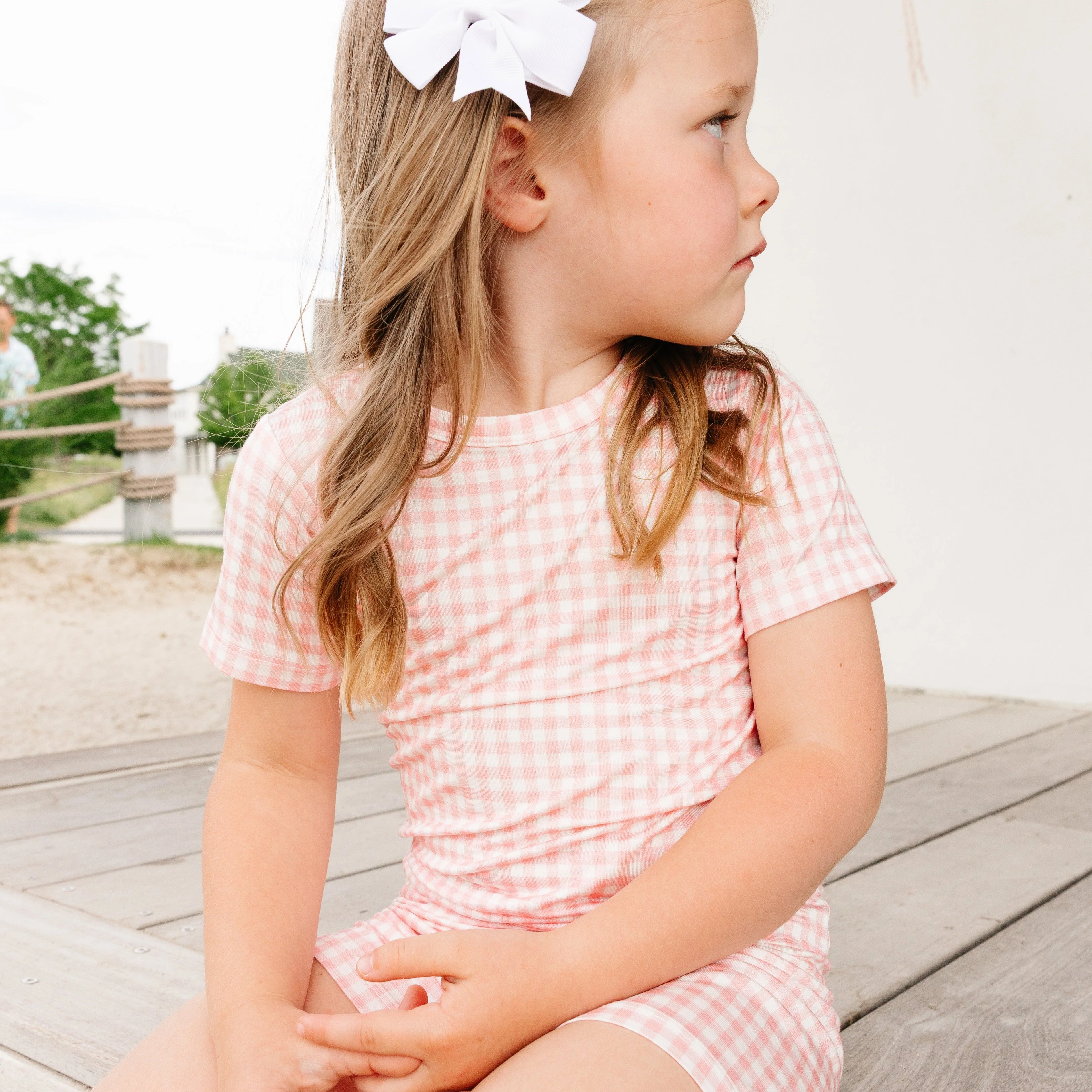 Sugar Gingham Short Sleeve & Shorts Bamboo Toddler Pajama Set - Image 5