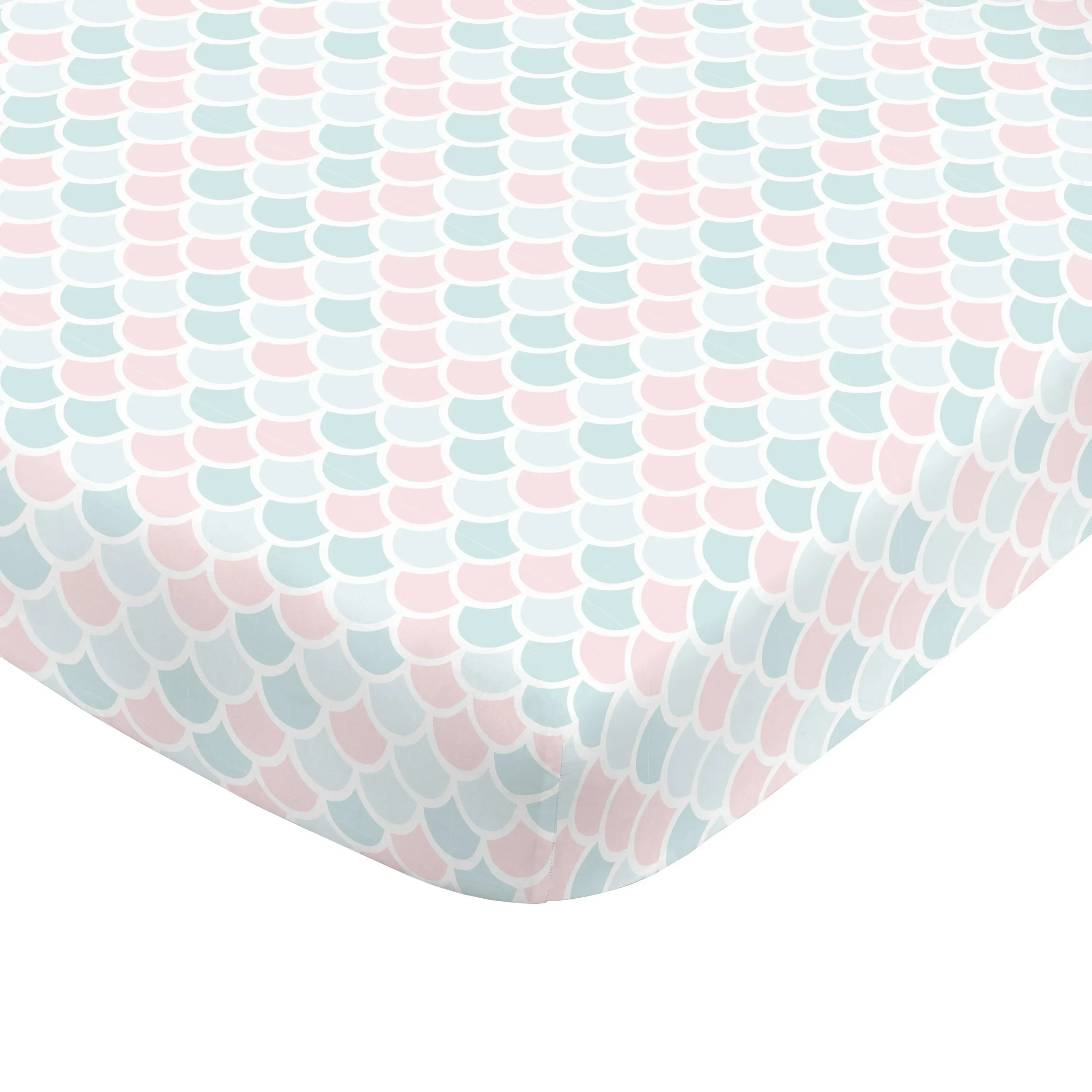 Sugar Reef Mermaid 4 Piece Nursery Crib Bedding Set - Appliqued Round Play Quilt, 100% Cotton Fitted Crib Sheet, Shirred Crib Skirt with 16" Drop, Nursery Organizer - Image 6