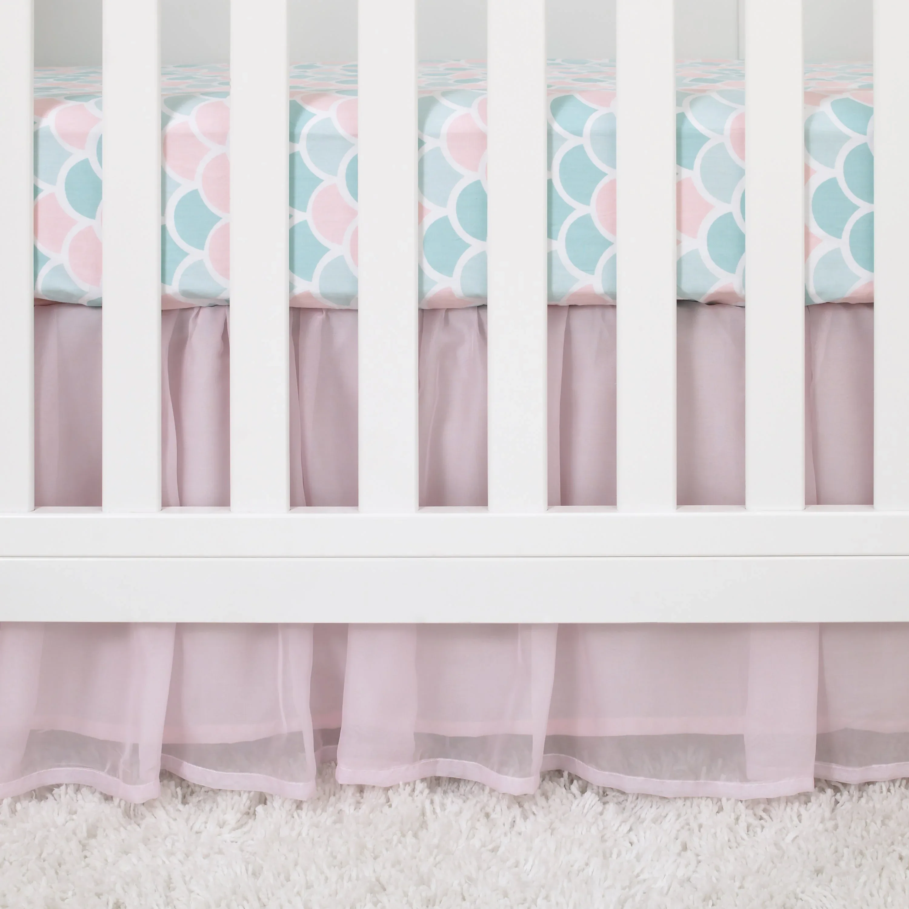 Sugar Reef Mermaid 4 Piece Nursery Crib Bedding Set - Appliqued Round Play Quilt, 100% Cotton Fitted Crib Sheet, Shirred Crib Skirt with 16" Drop, Nursery Organizer - Image 8