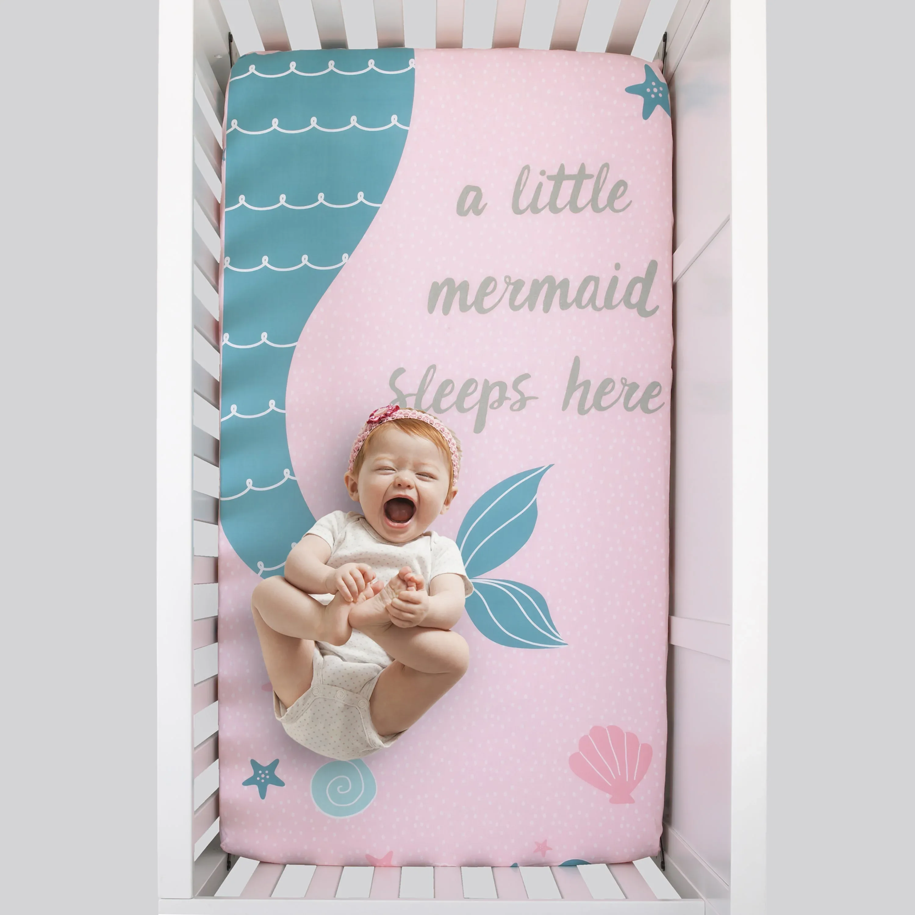 Sugar Reef Mermaid Photo Op 100% Cotton Fitted Crib Sheet, A Little Mermaid Sleeps Here - Image 3