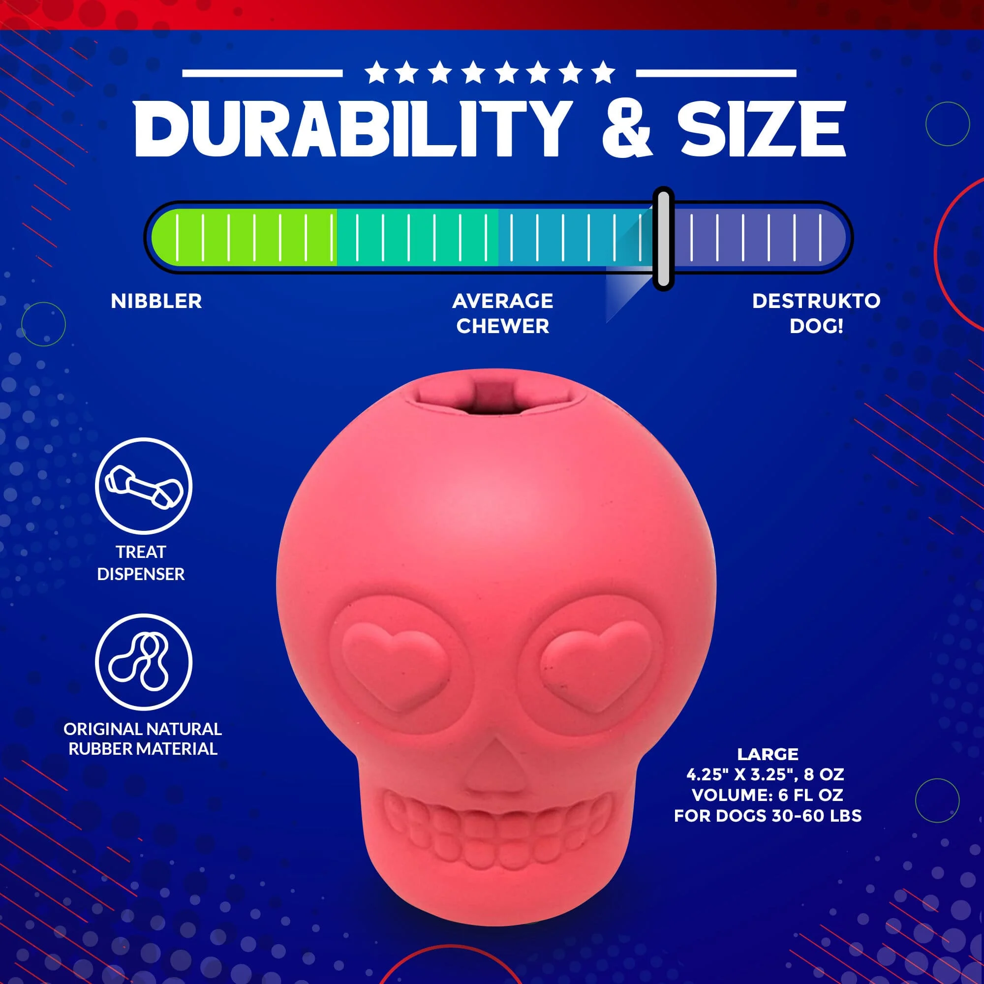 Sugar Skull Dog Chew Toy & Treat Dispenser - USA Made | SodaPup - Image 4