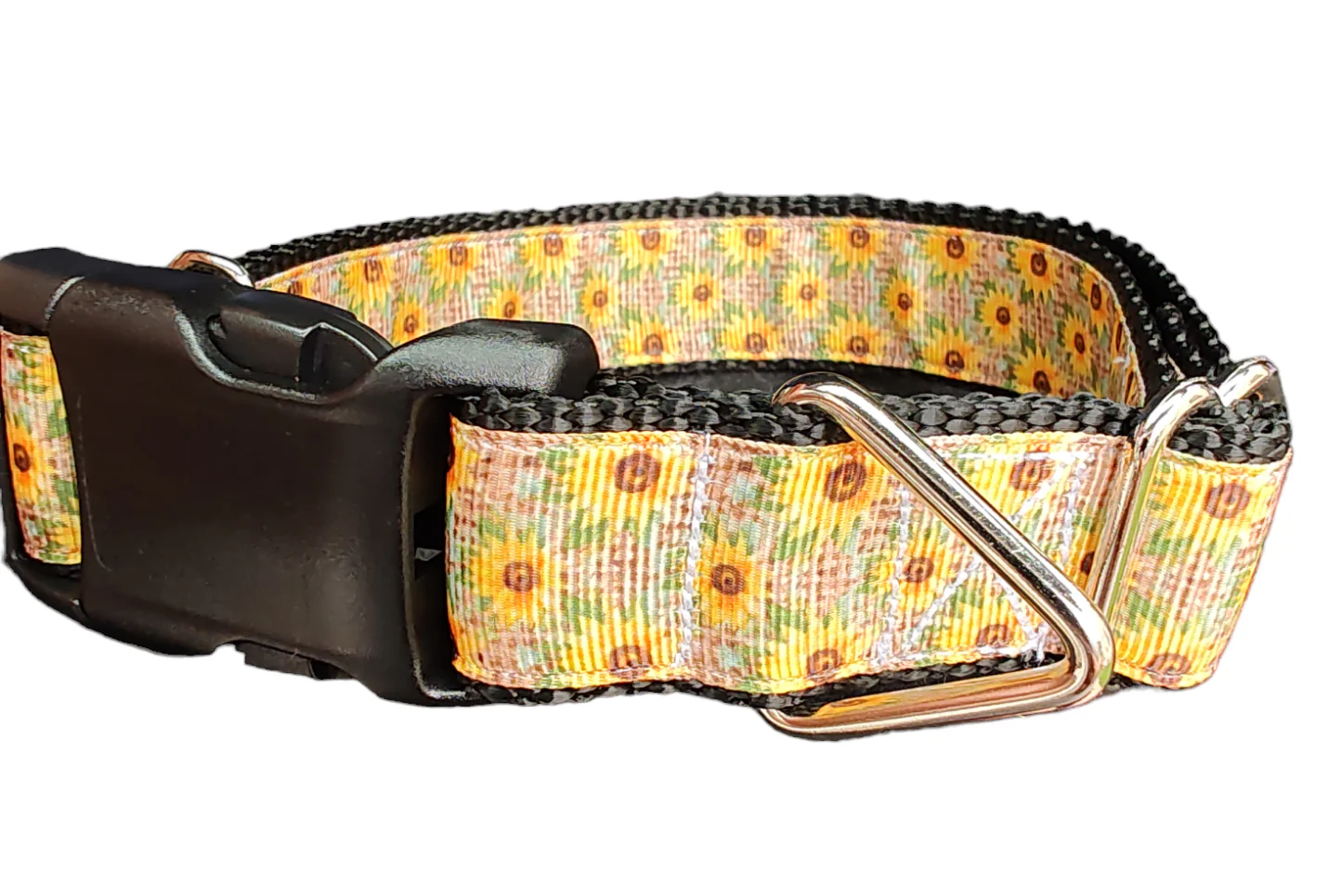 Sunflowers On Burlap Nylon Dog Collar - Image 2
