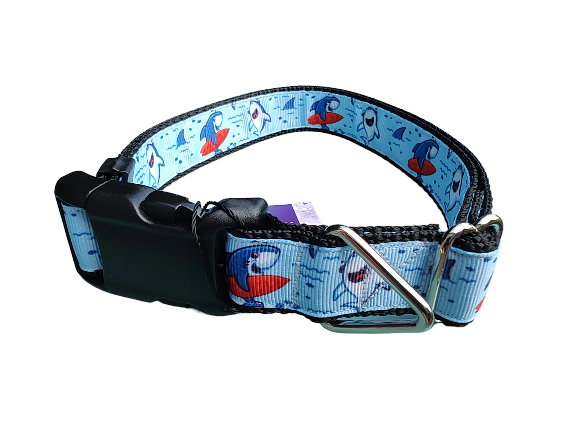 Surfer Sharks Black Nylon Dog Collar MD, LG, XL, Leash - Image 3