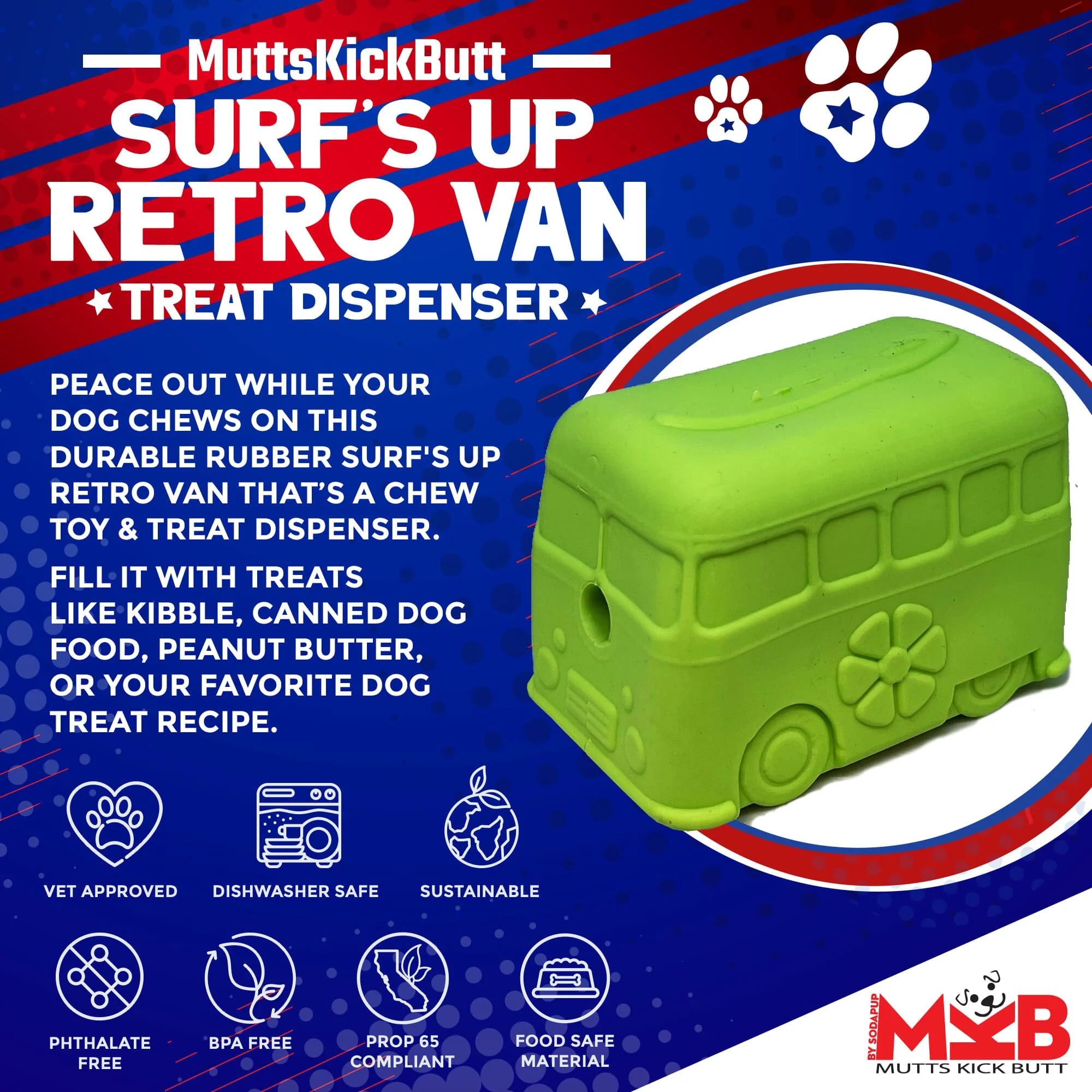 Surf's Up! Retro Van Dog Toy - Durable Chew Toy for Large Dogs | USA Made - Image 3