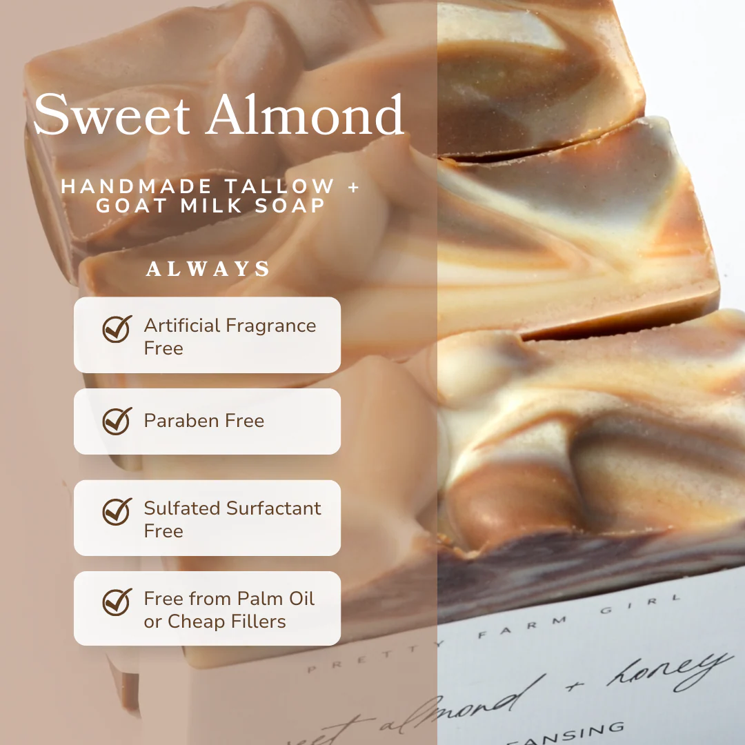 Sweet Almond + Honey Handmade Tallow and Goat Milk Soap Bar - Image 3