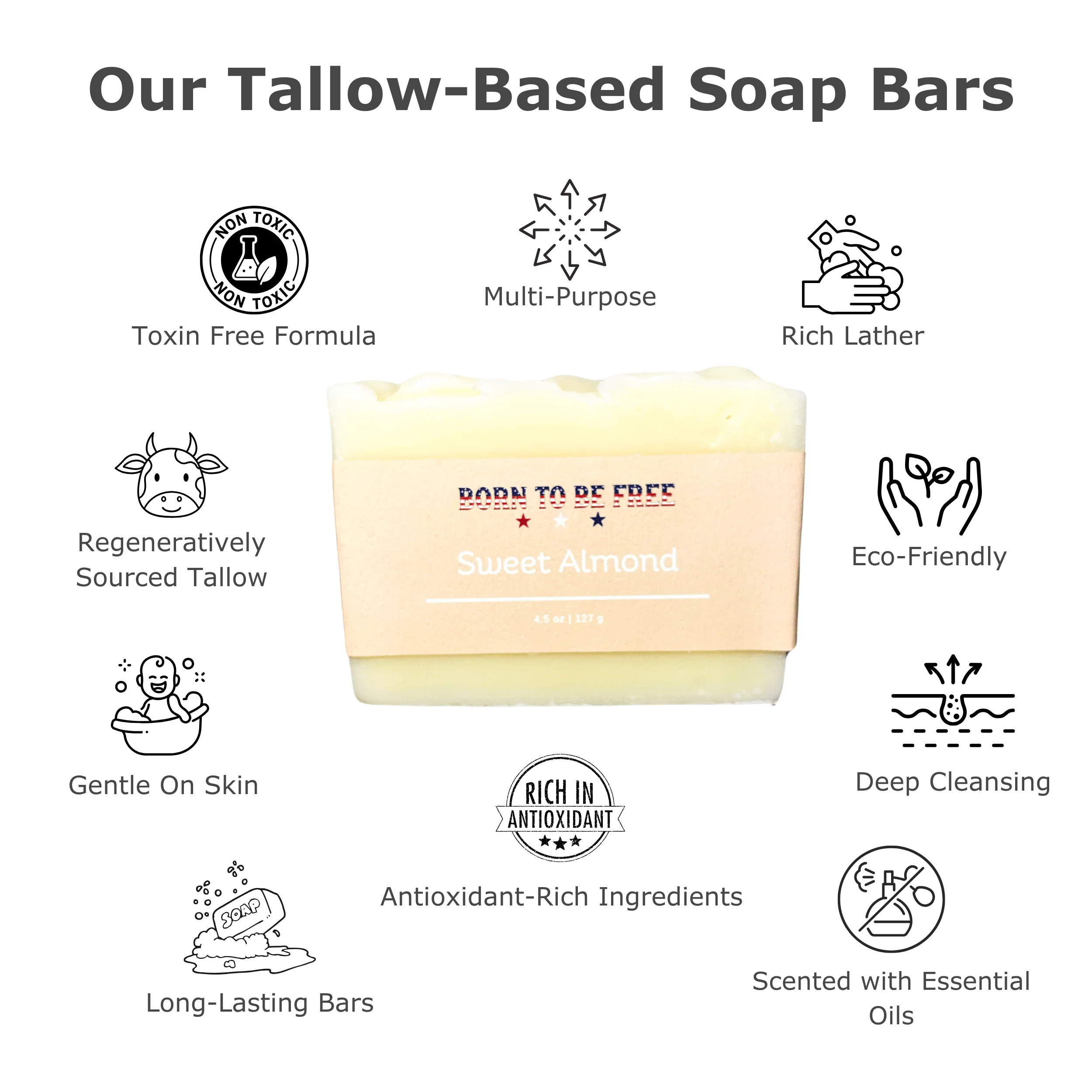 Sweet Almond Tallow Soap Bar - Image 3