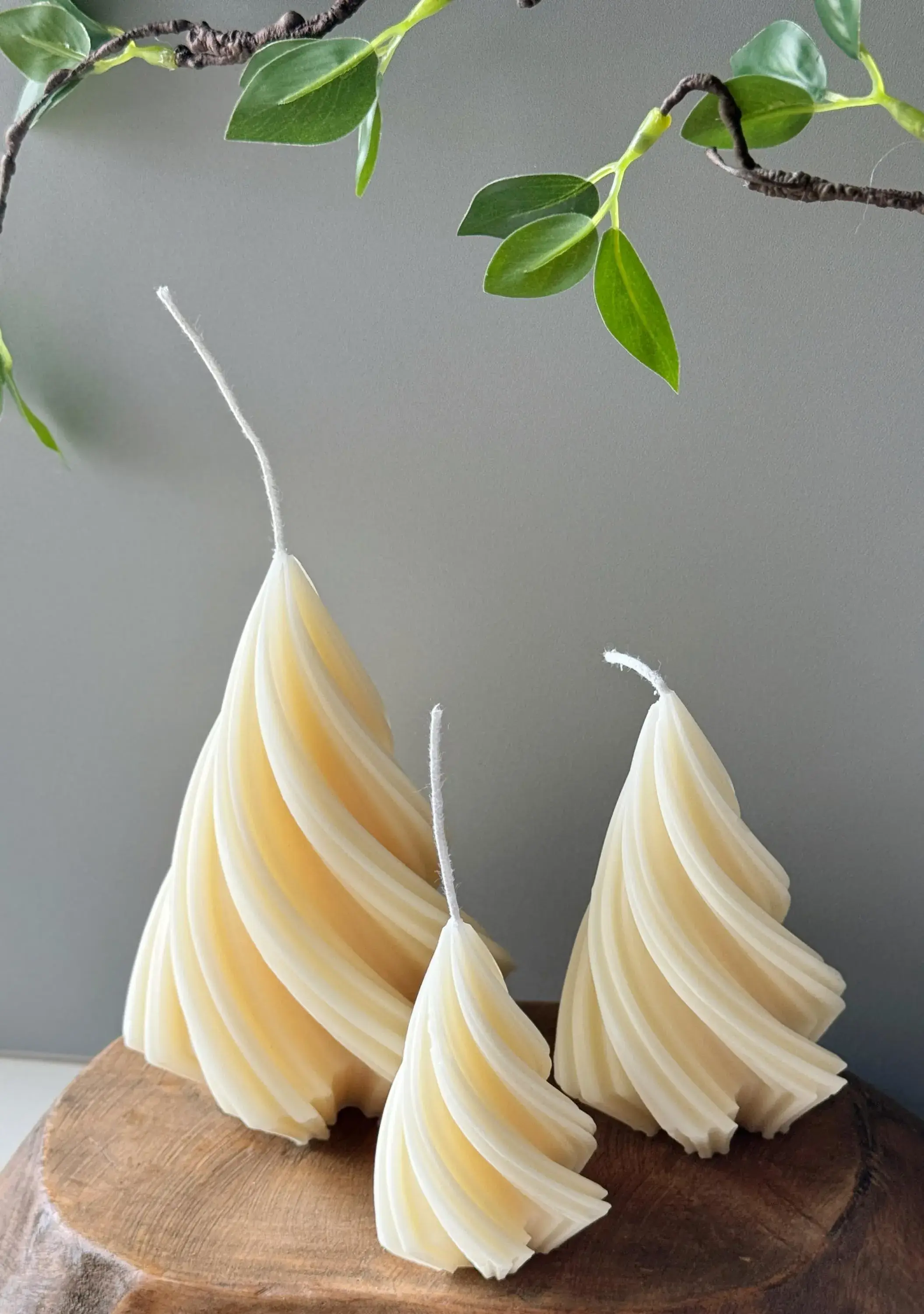 Swirling Christmas Tree Candles | Sculptural Holiday Décor - Image 2