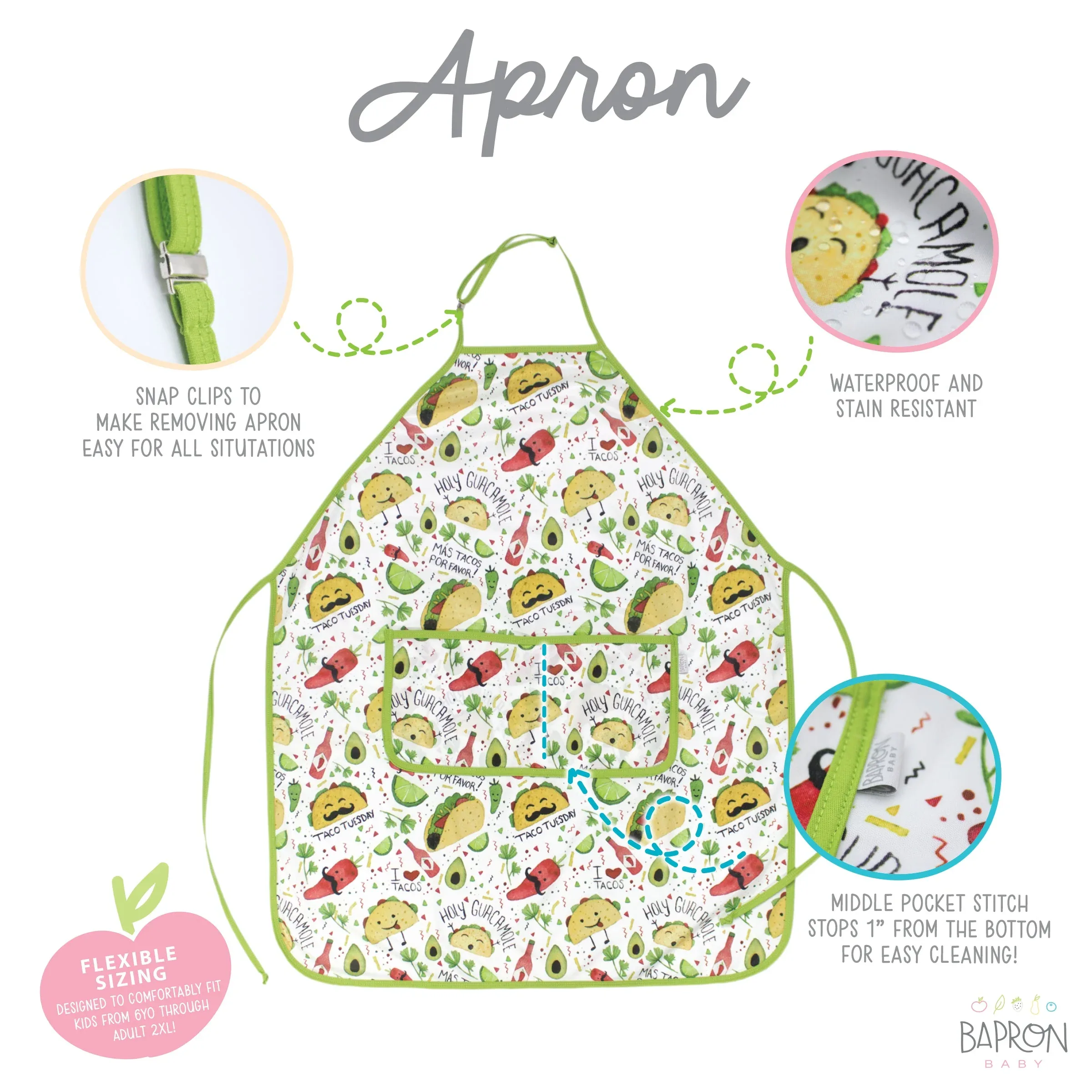 Taco Party Apron - fits sizes youth small through adult 2XL - Image 4