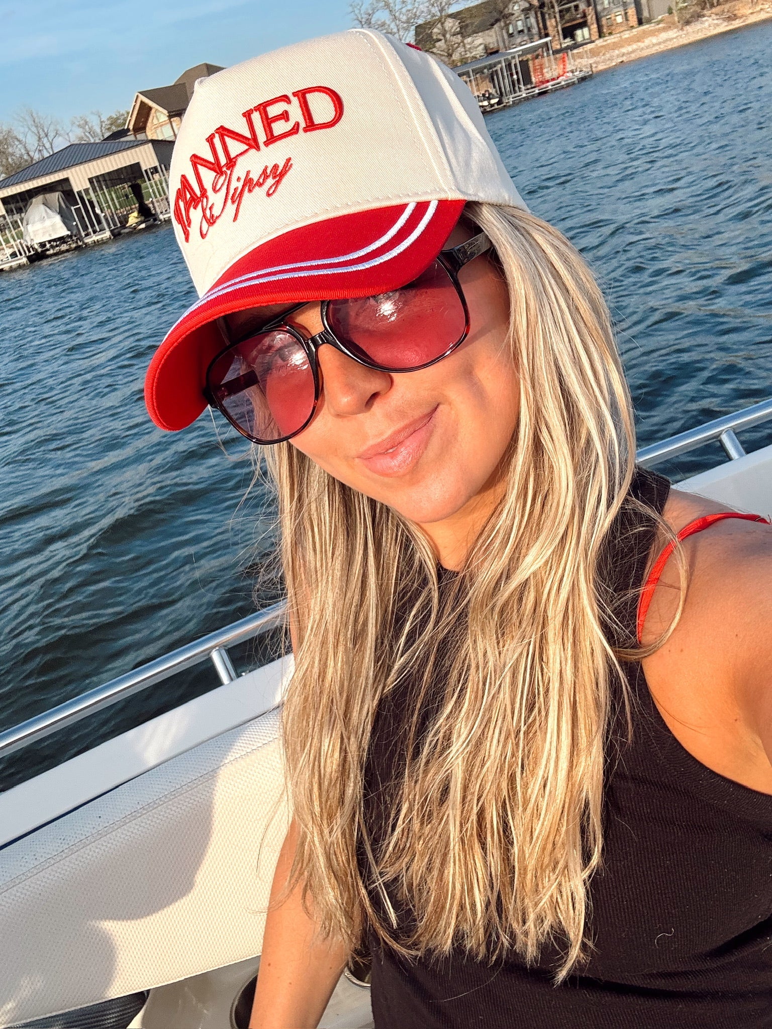 Tanned & Tipsy - Red Vintage Trucker Hat - Image 4