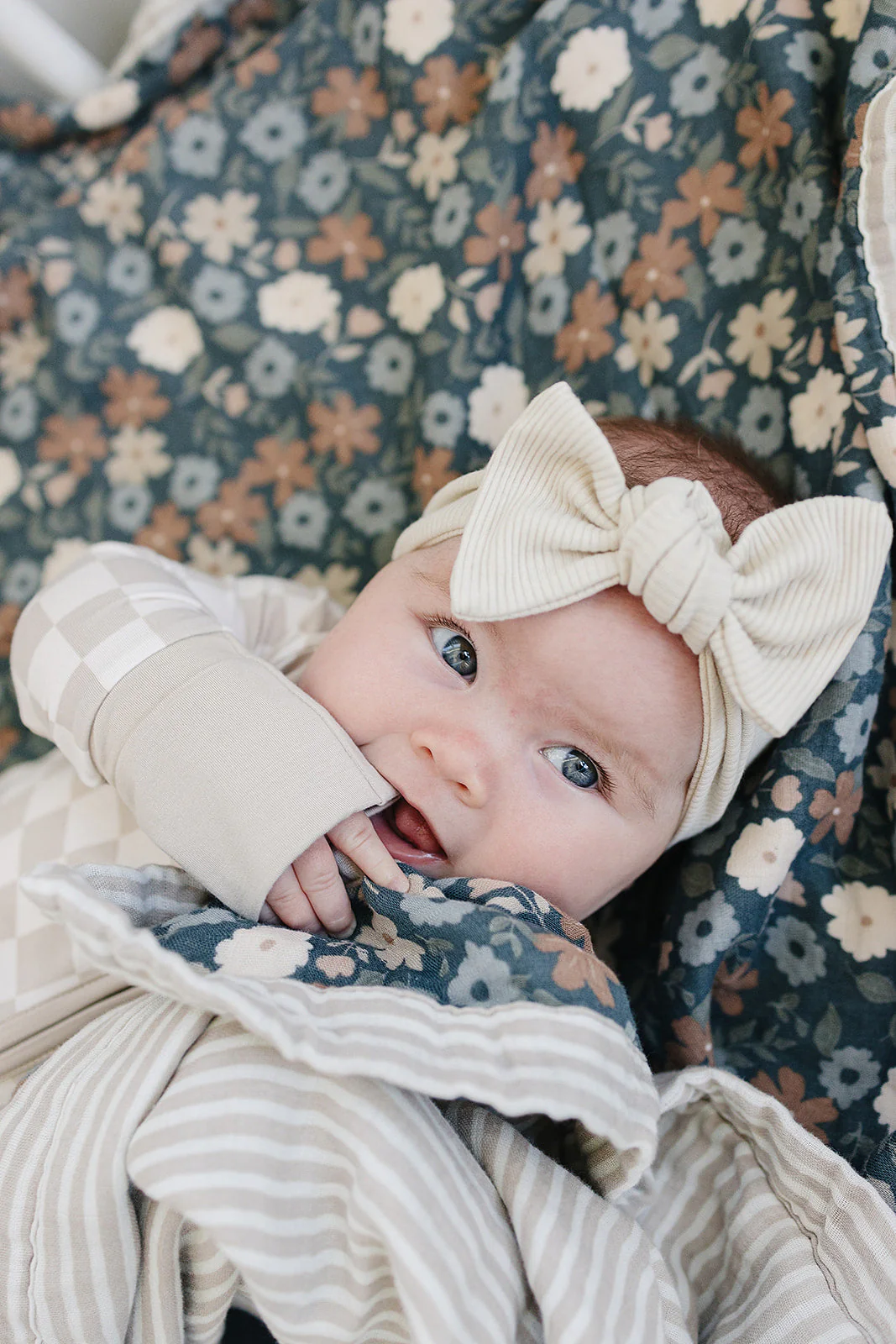 Taupe Checkered Bamboo Head Wrap - Image 2