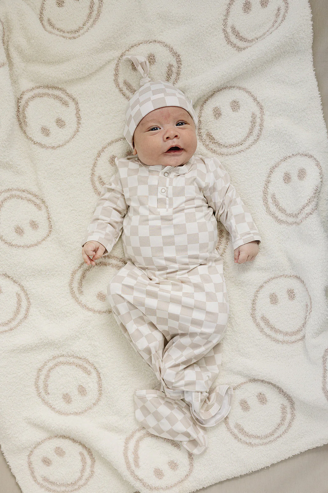 Taupe Checkered Bamboo Newborn Knot Hat - Image 2
