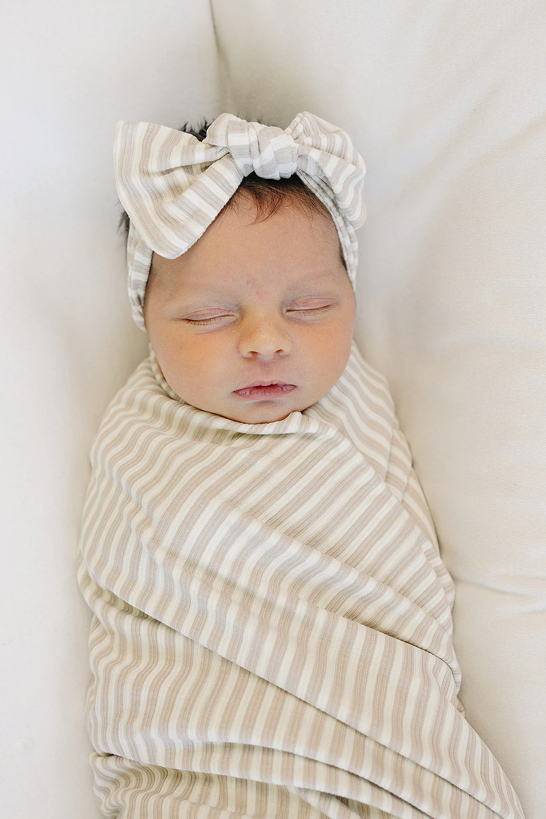 Taupe Stripe Ribbed Bamboo Head Wrap - Image 2