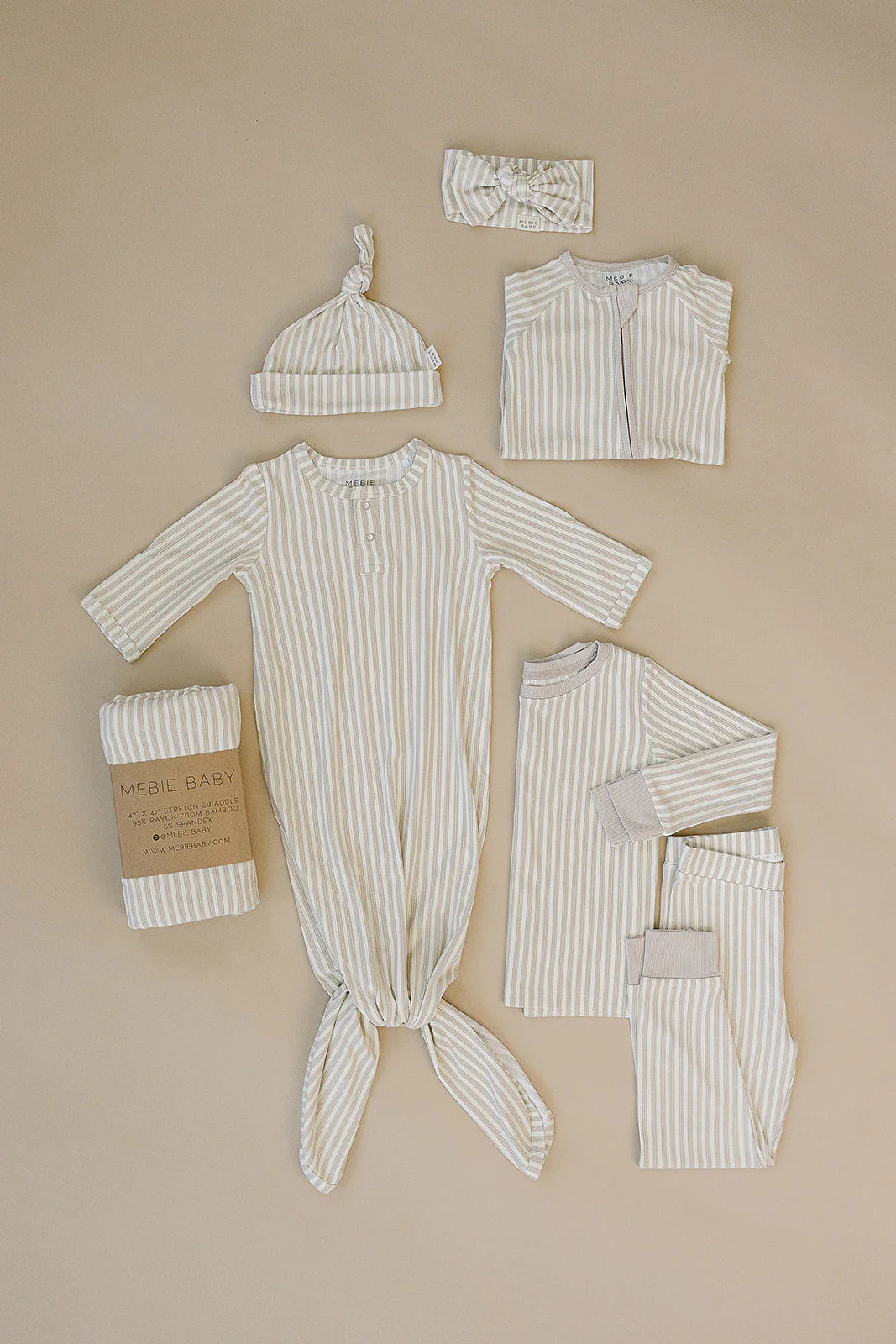 Taupe Stripe Ribbed Bamboo Head Wrap - Image 5