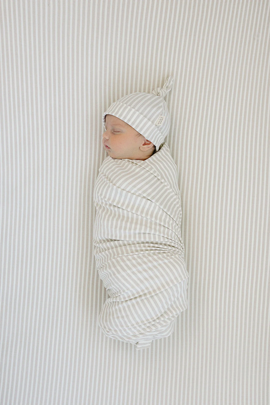 Taupe Stripe Ribbed Bamboo Newborn Knot Hat - Image 4