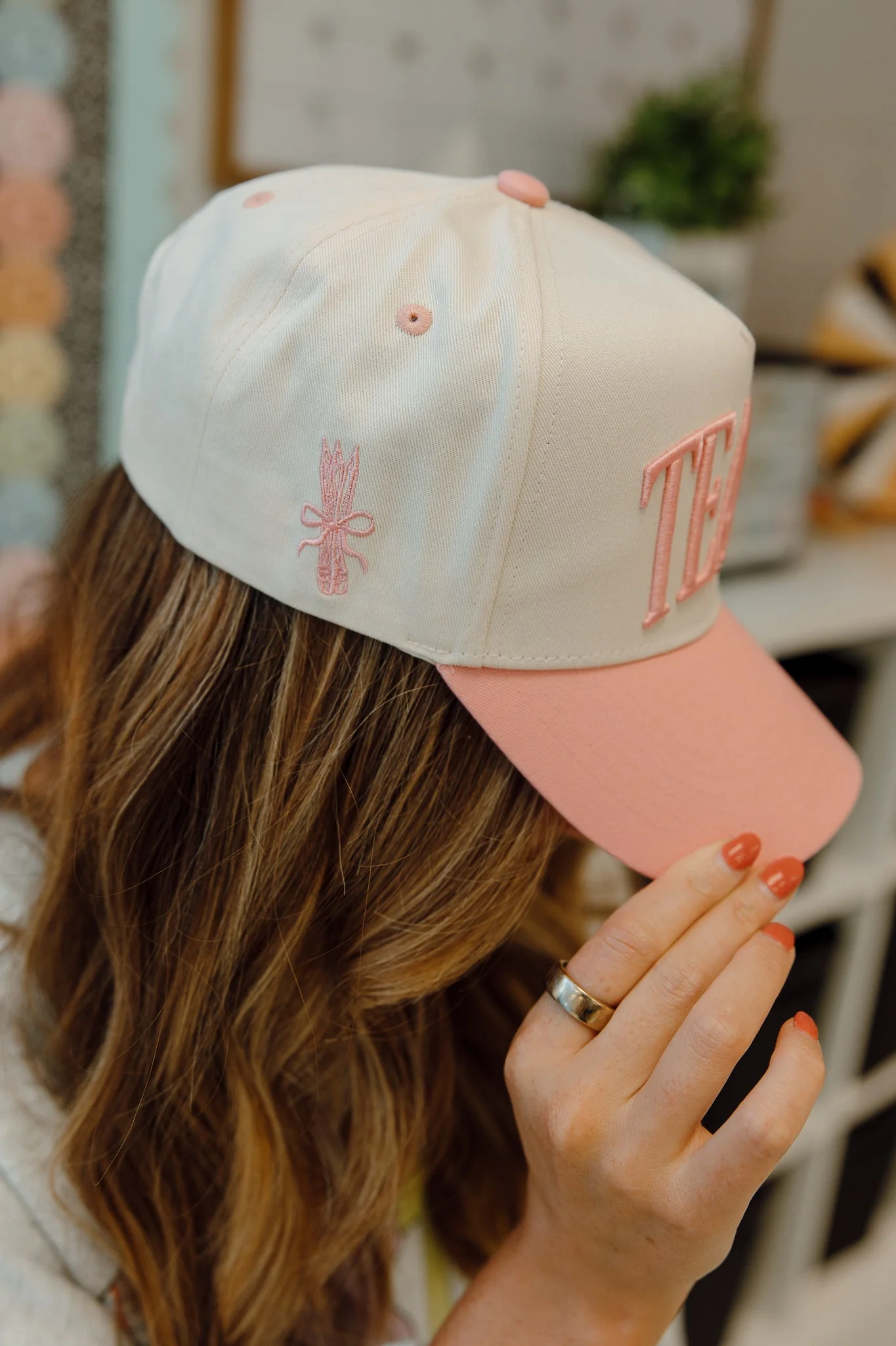TEACH - Pink Vintage Trucker Hat - Image 3