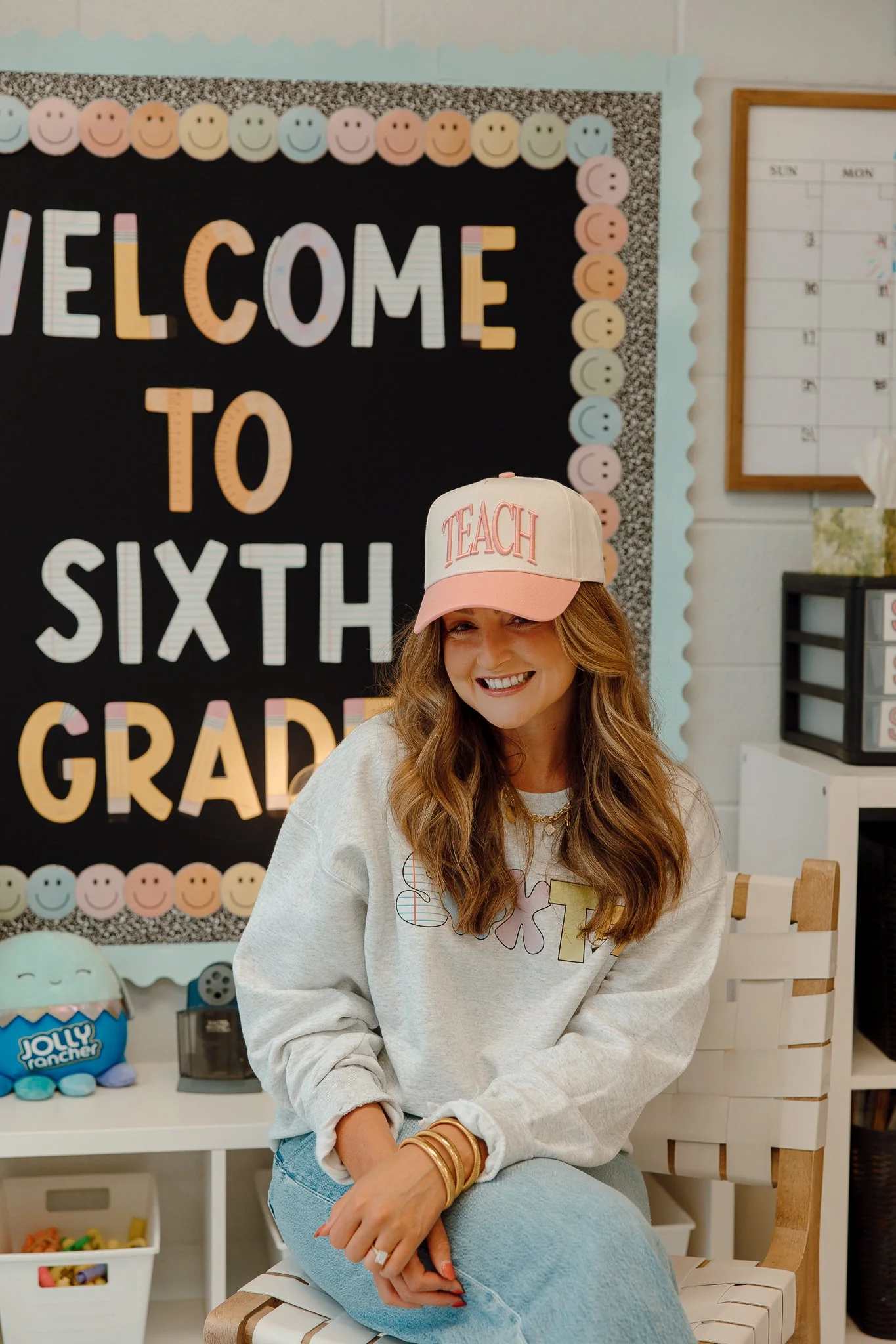 TEACH - Pink Vintage Trucker Hat - Image 4