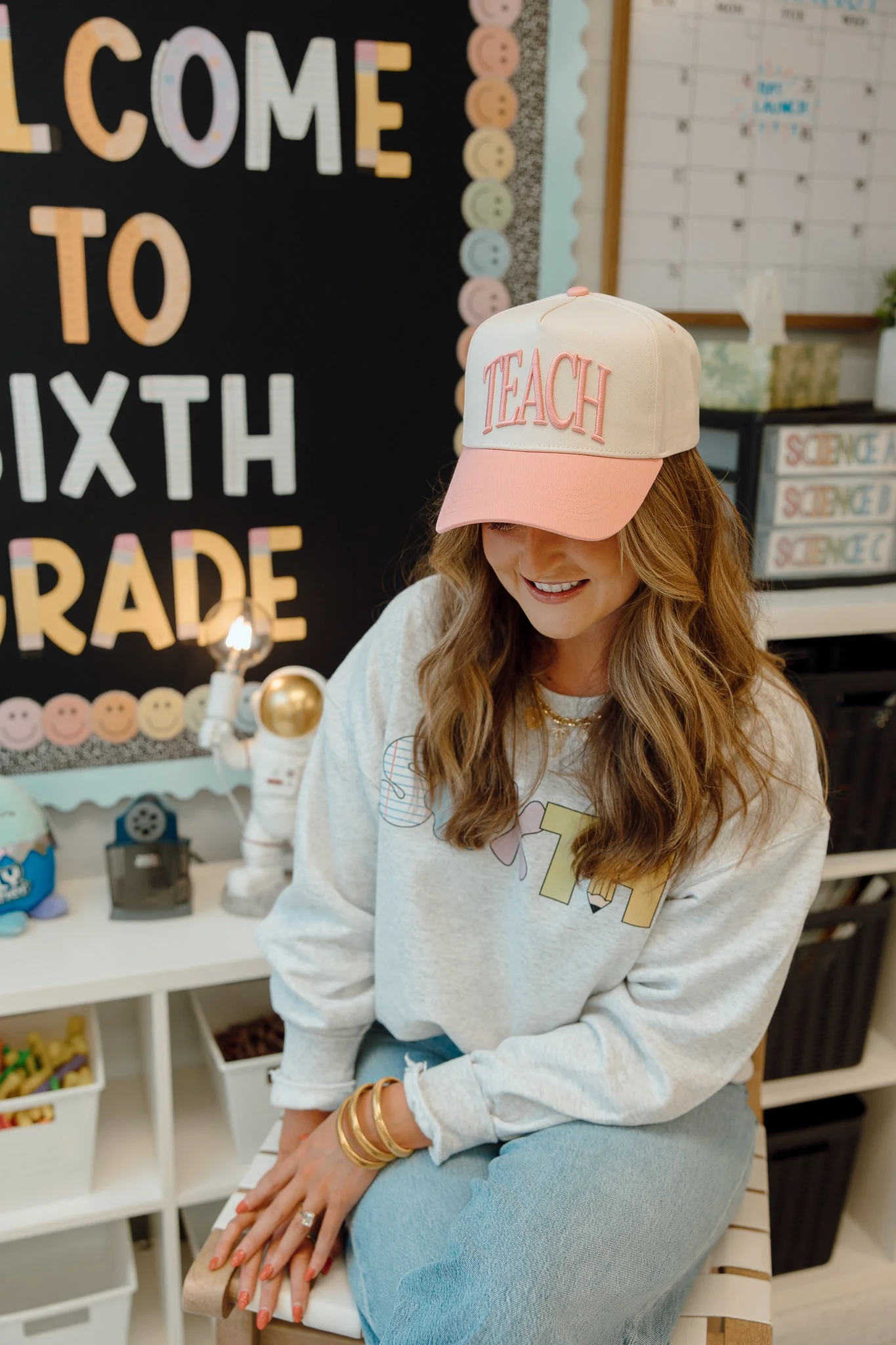 TEACH - Pink Vintage Trucker Hat - Image 6